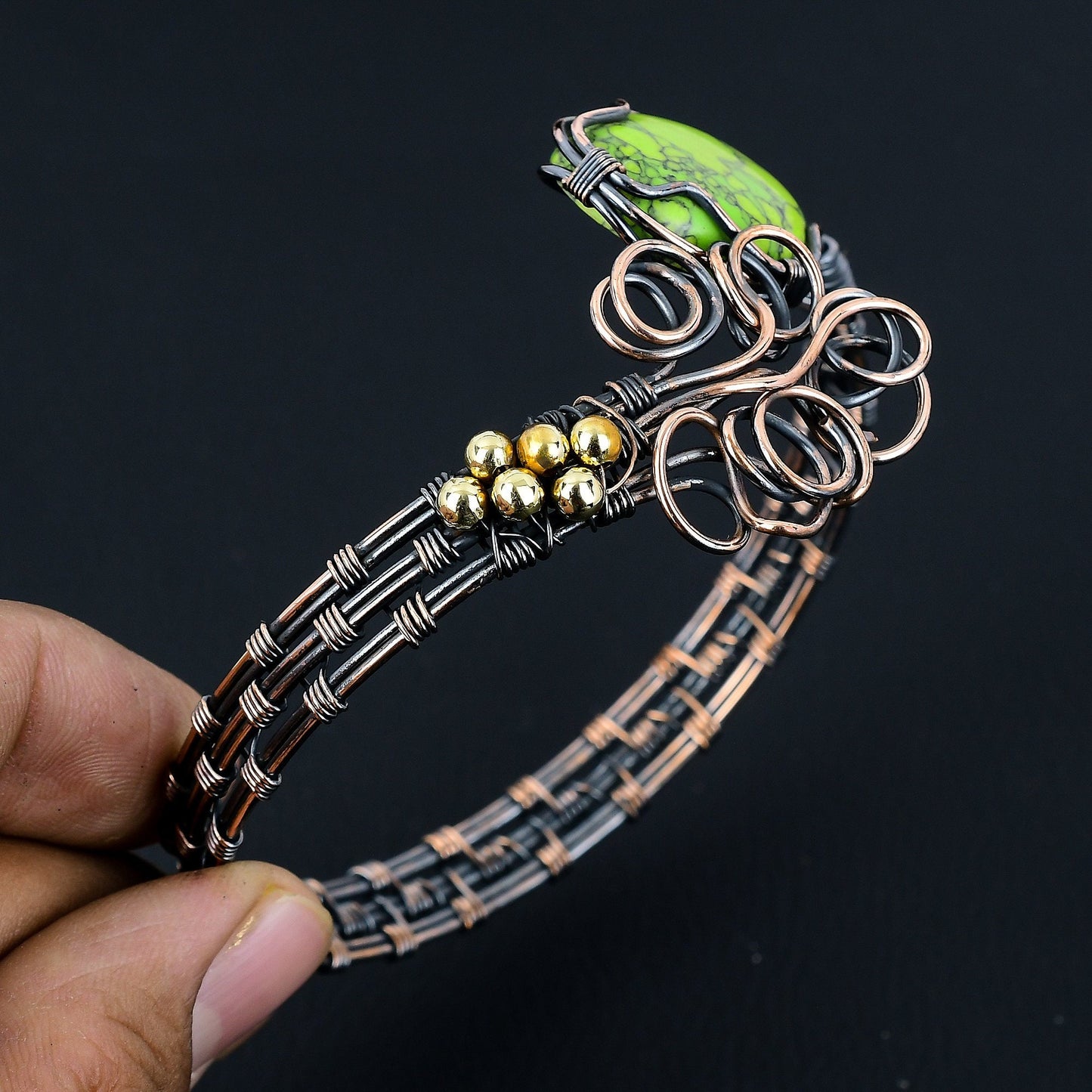 Green Turquoise Gemstone Copper Cuff Bracelet