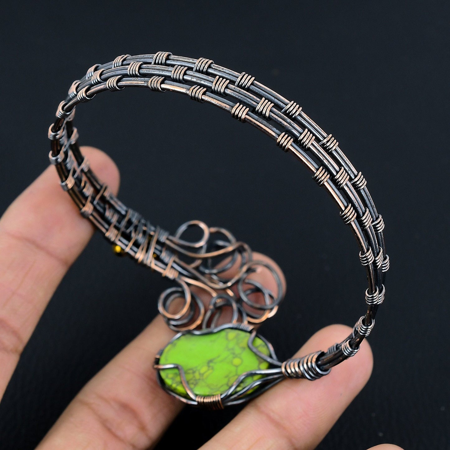 Green Turquoise Gemstone Copper Cuff Bracelet