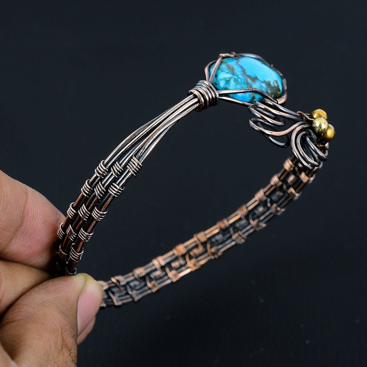 Turquoise Gemstone Copper Cuff Bracelet