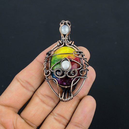 Rainbow Solar Quartz Evil Eye Gemstone Pendant