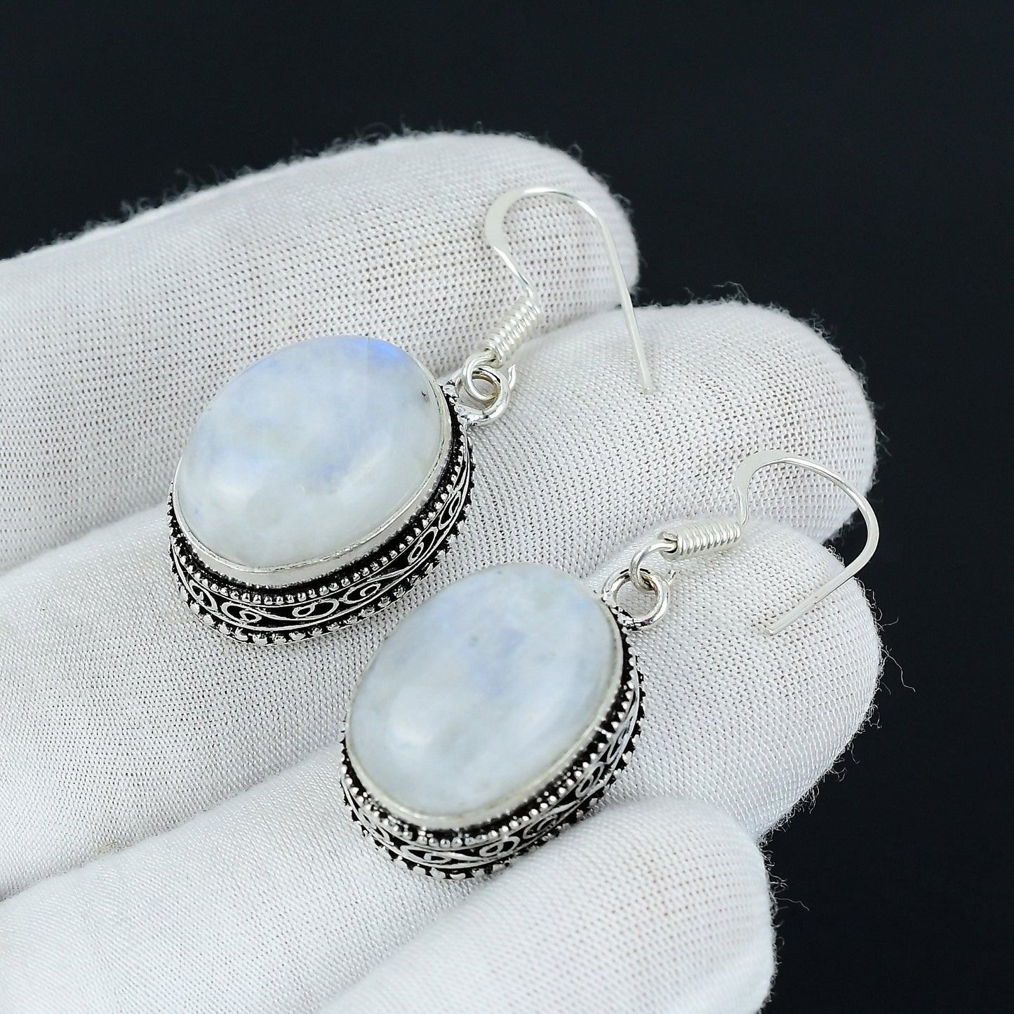 Rainbow Moonstone Gemstone Sterling Silver Earrings