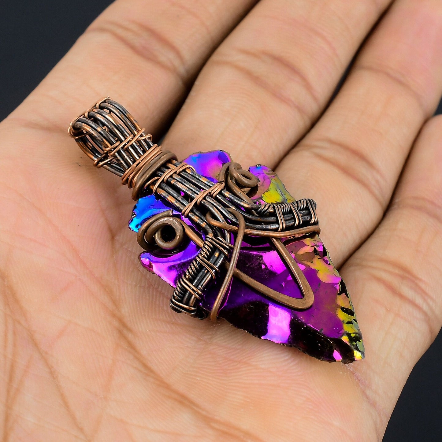 Peacock Aura Druzy Gemstone Copper Pendant