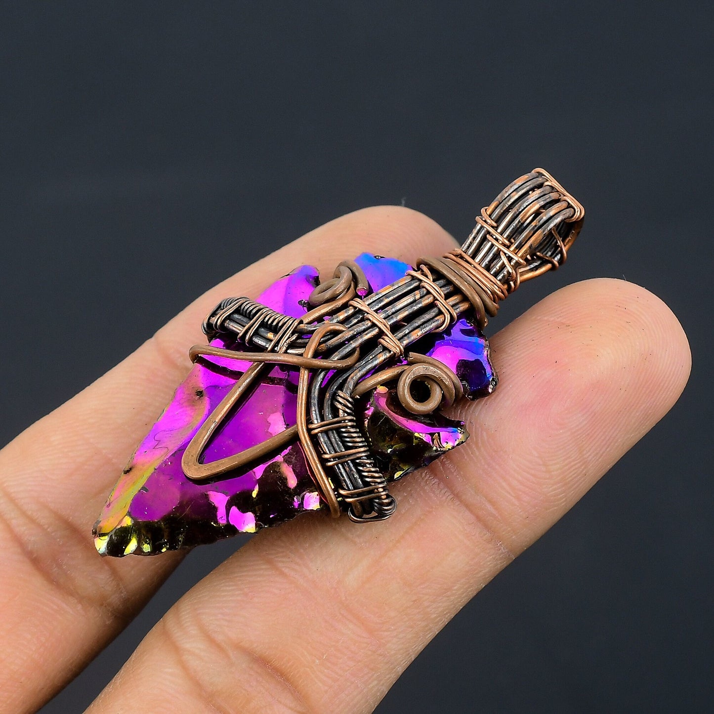 Peacock Aura Druzy Gemstone Copper Pendant