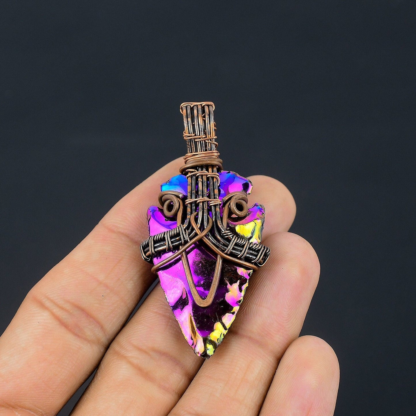Peacock Aura Druzy Gemstone Copper Pendant