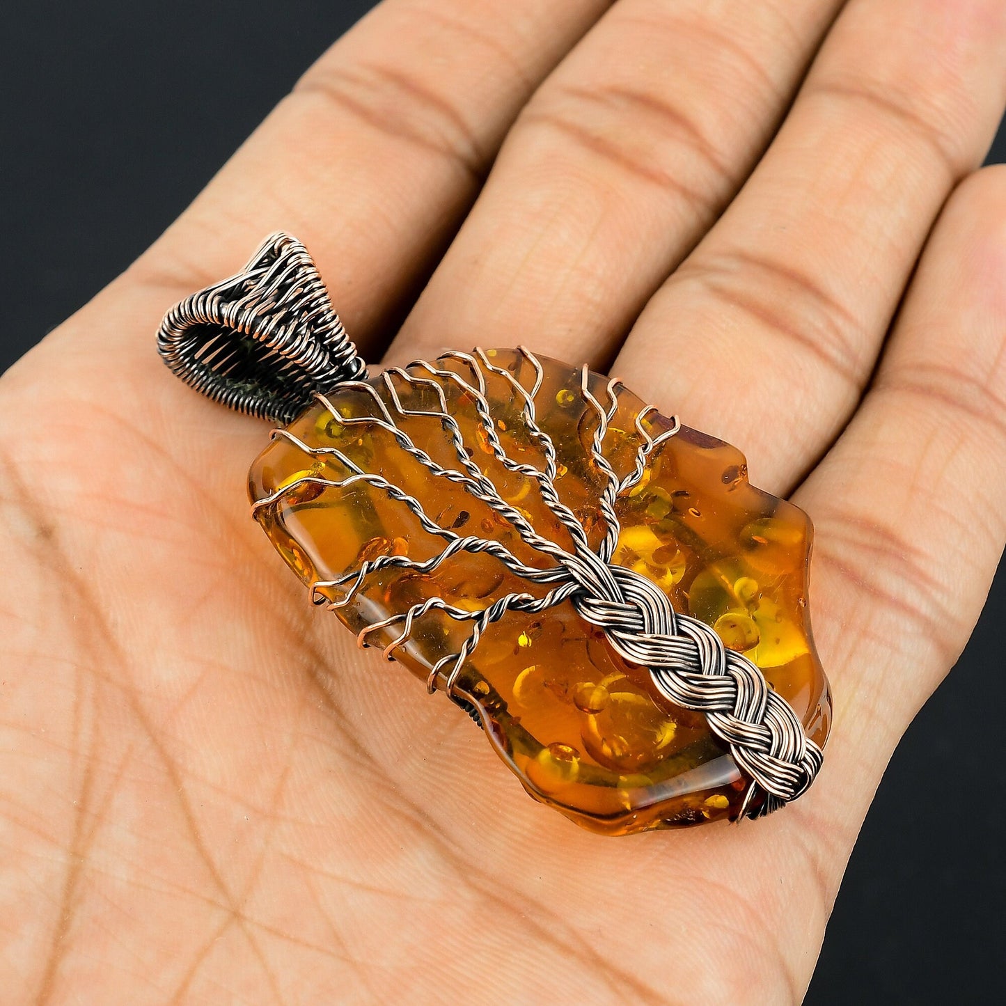 Amber Gemstone Copper Pendant