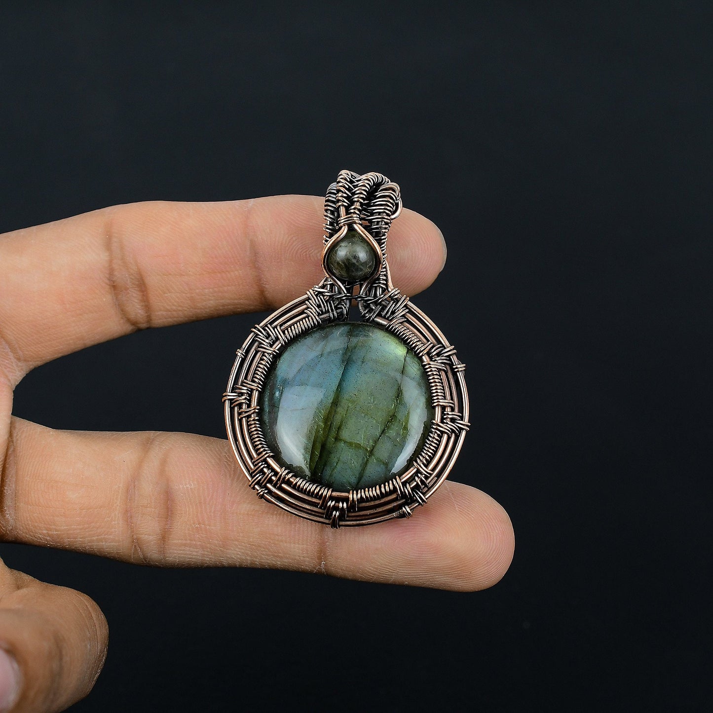 Blue-Green Labradorite Gemstone Pendant