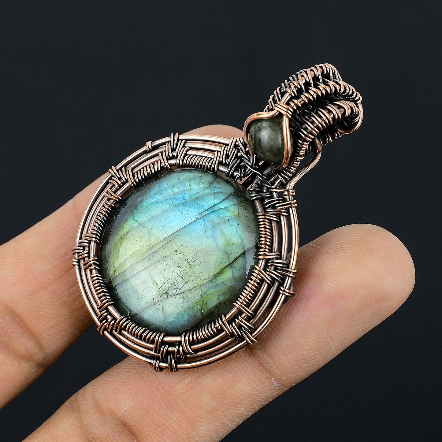 Blue-Green Labradorite Gemstone Pendant