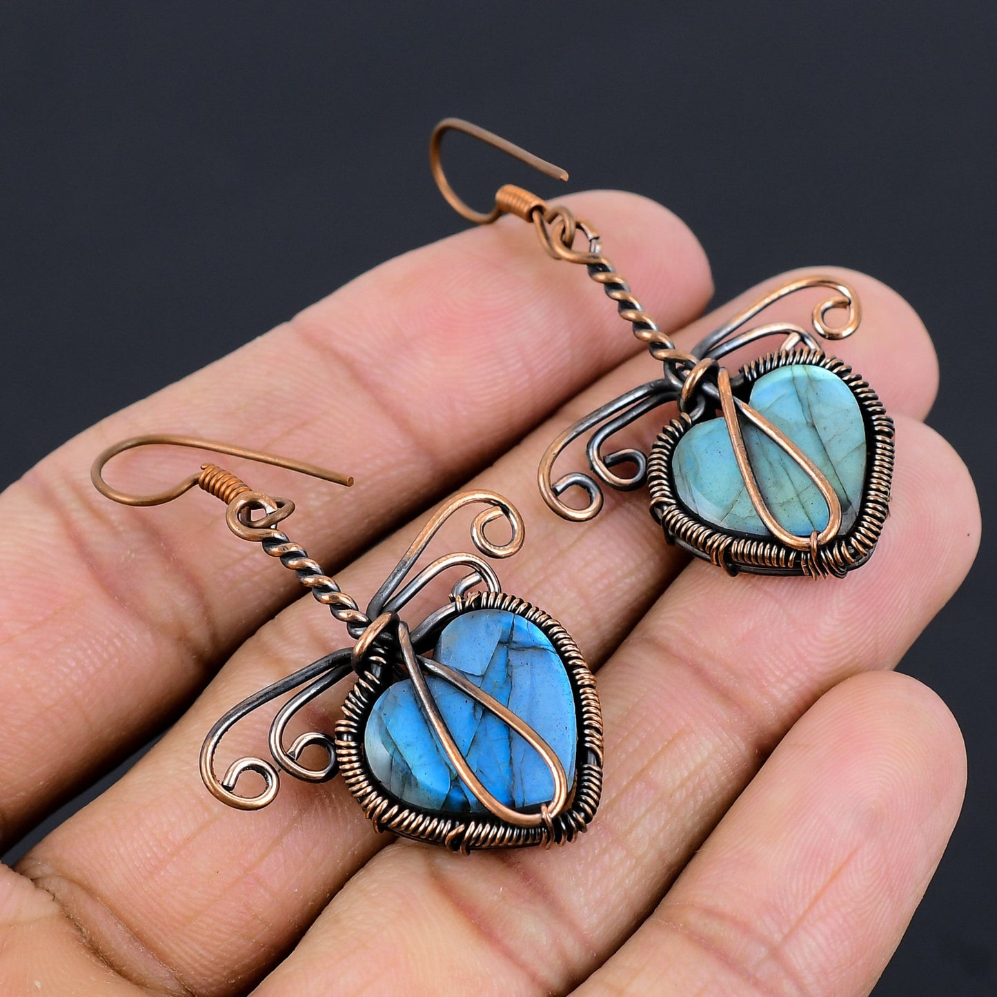 Copper Labradorite Gemstone Earrings