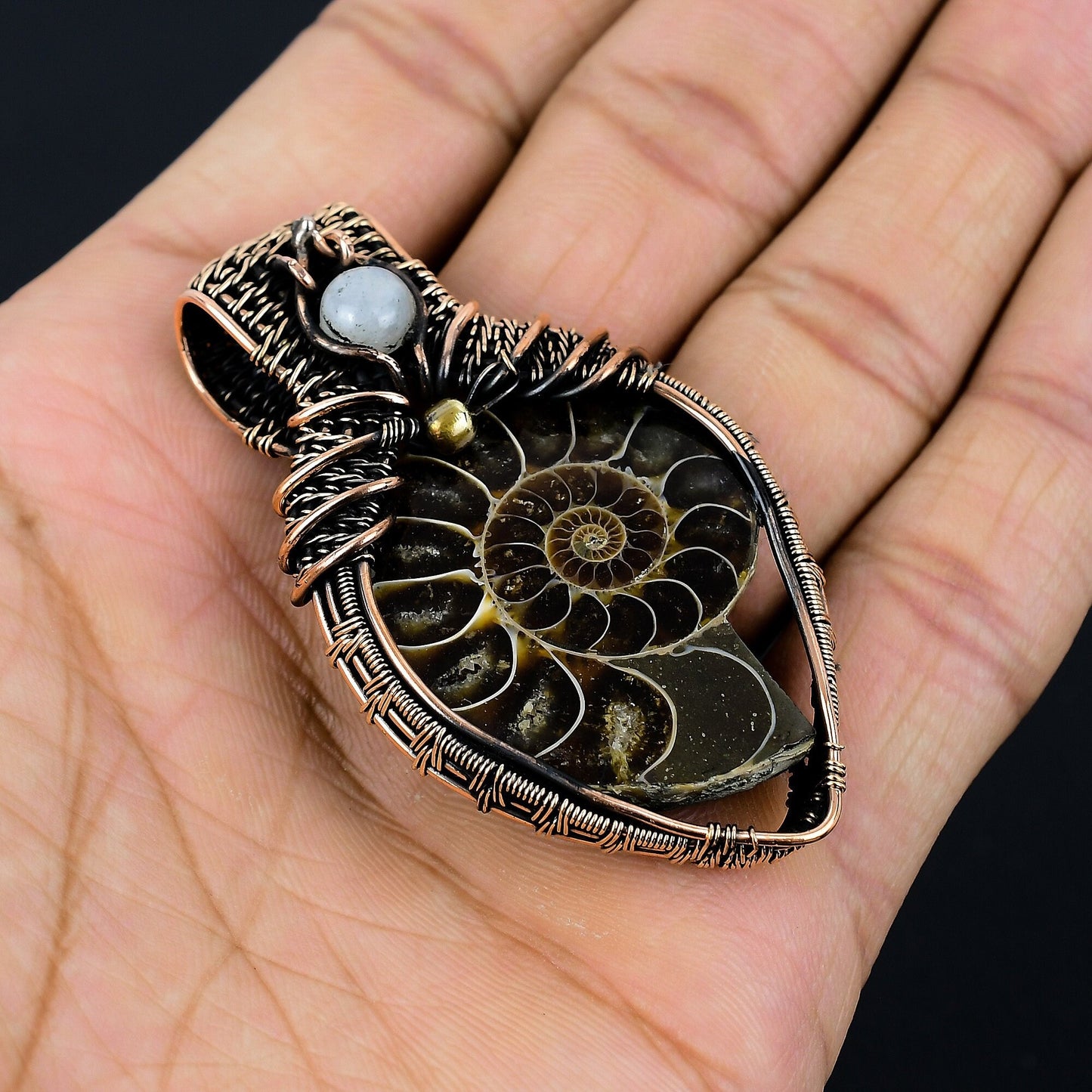 Rainbow Copper Ammonite Gemstone Pendant