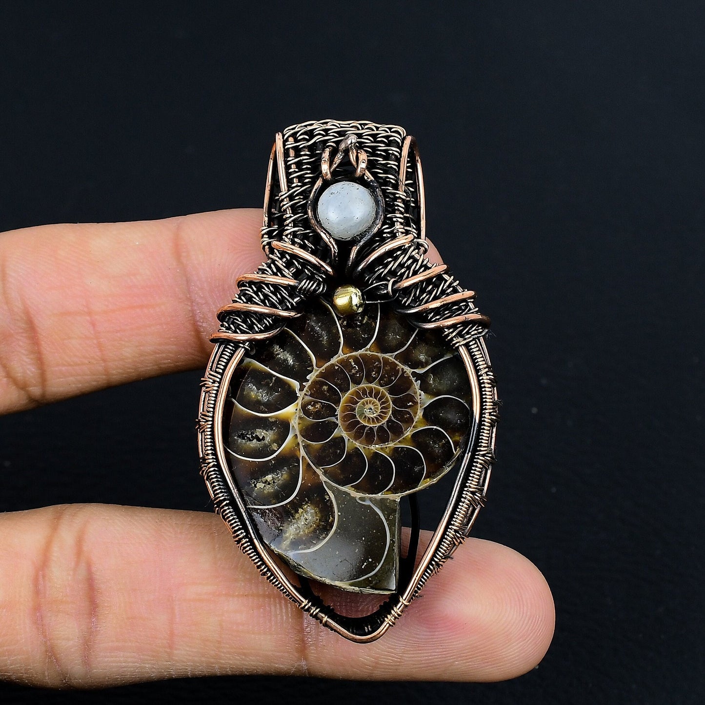 Rainbow Copper Ammonite Gemstone Pendant