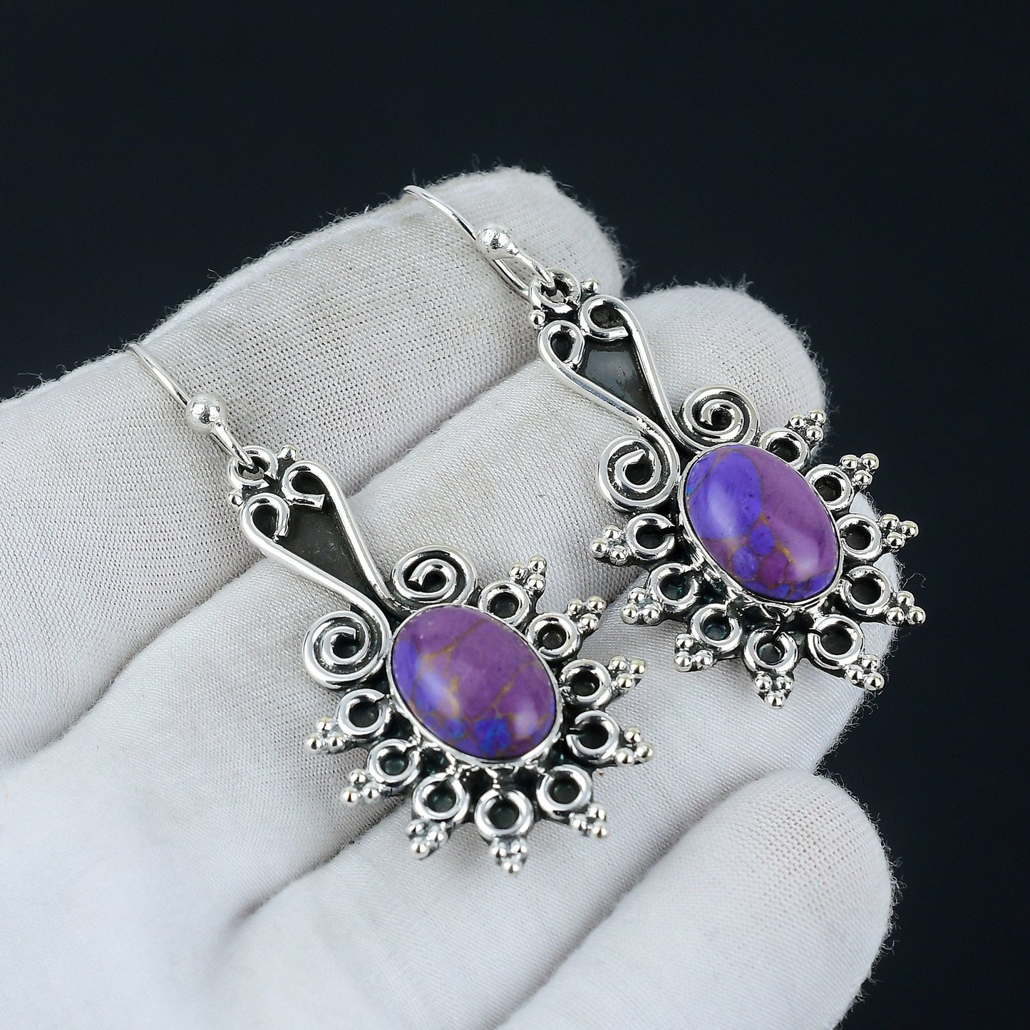 Purple Copper Turquoise Gemstone Earrings