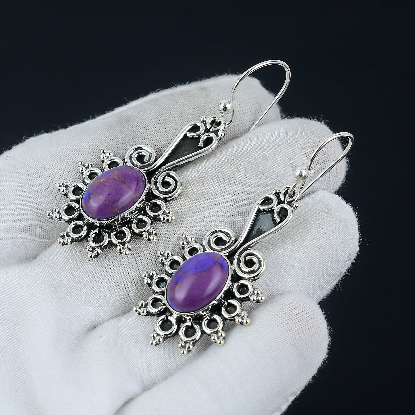 Purple Copper Turquoise Gemstone Earrings