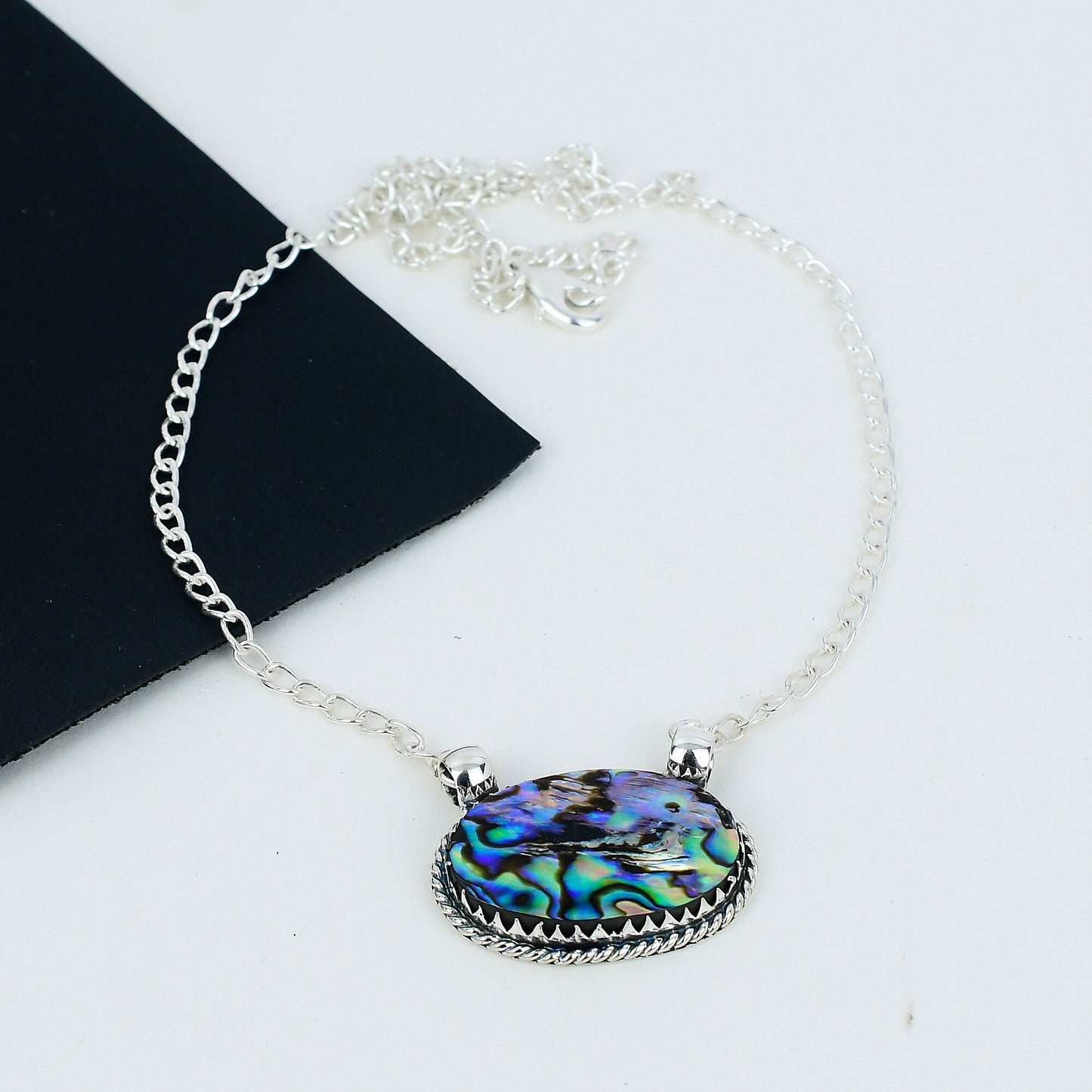 Iridescent Abalone Shell Silver Necklace