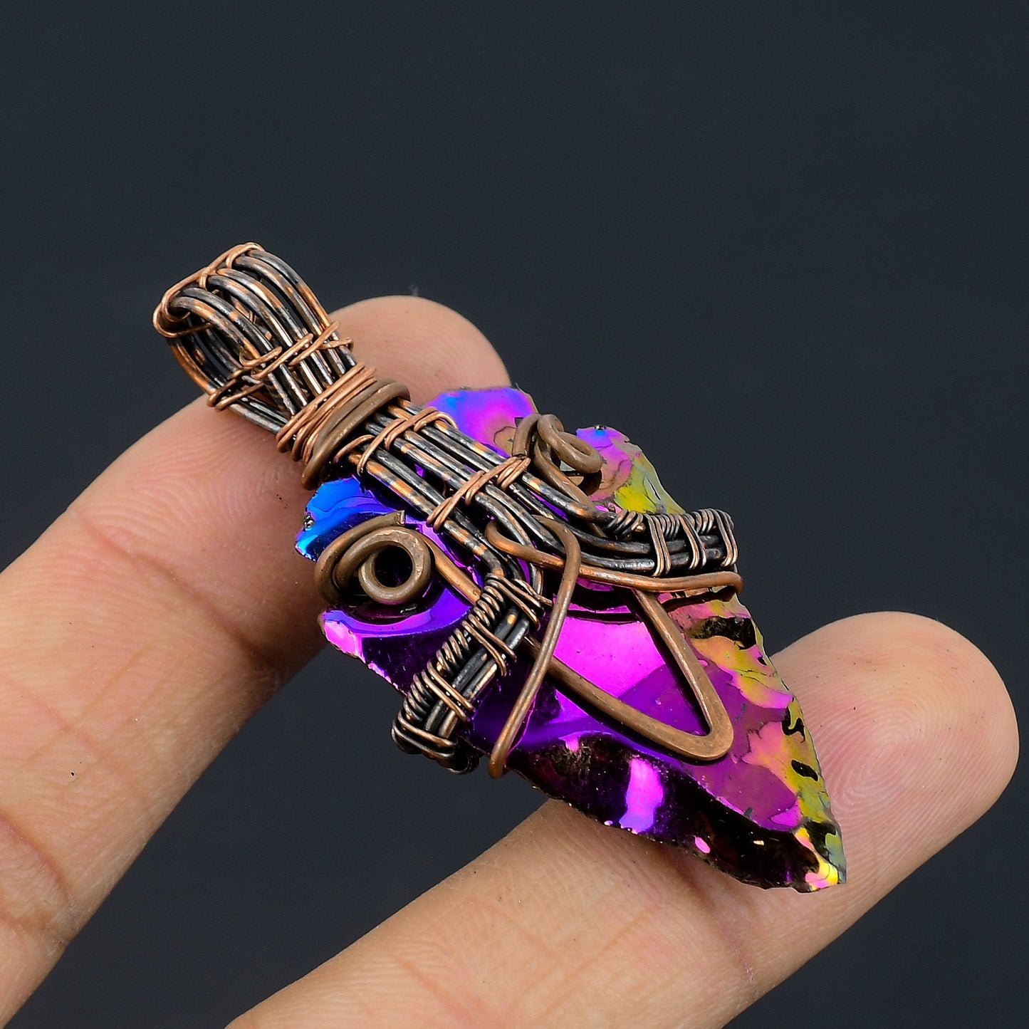 Peacock Aura Druzy Gemstone Copper Pendant