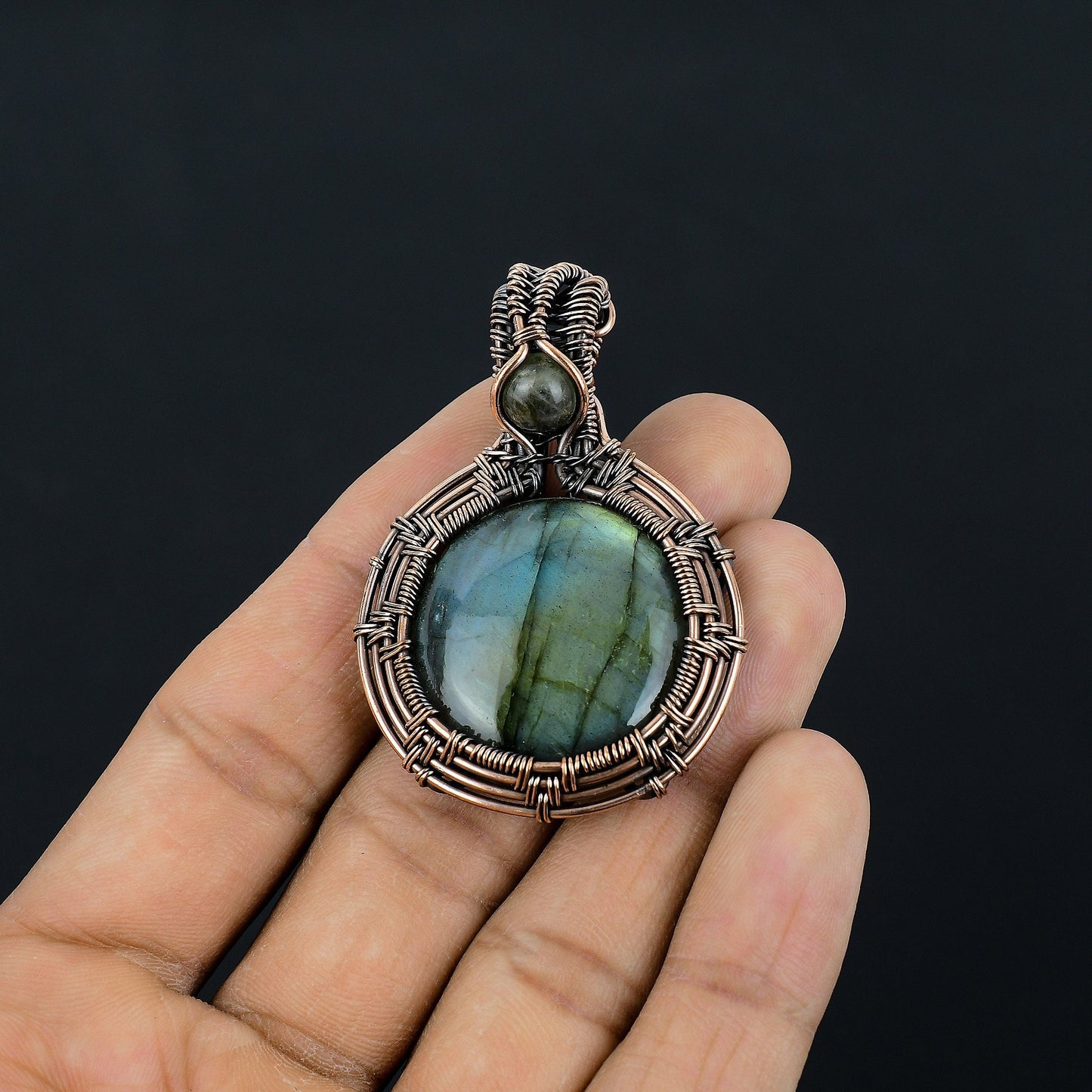 Blue-Green Labradorite Gemstone Pendant