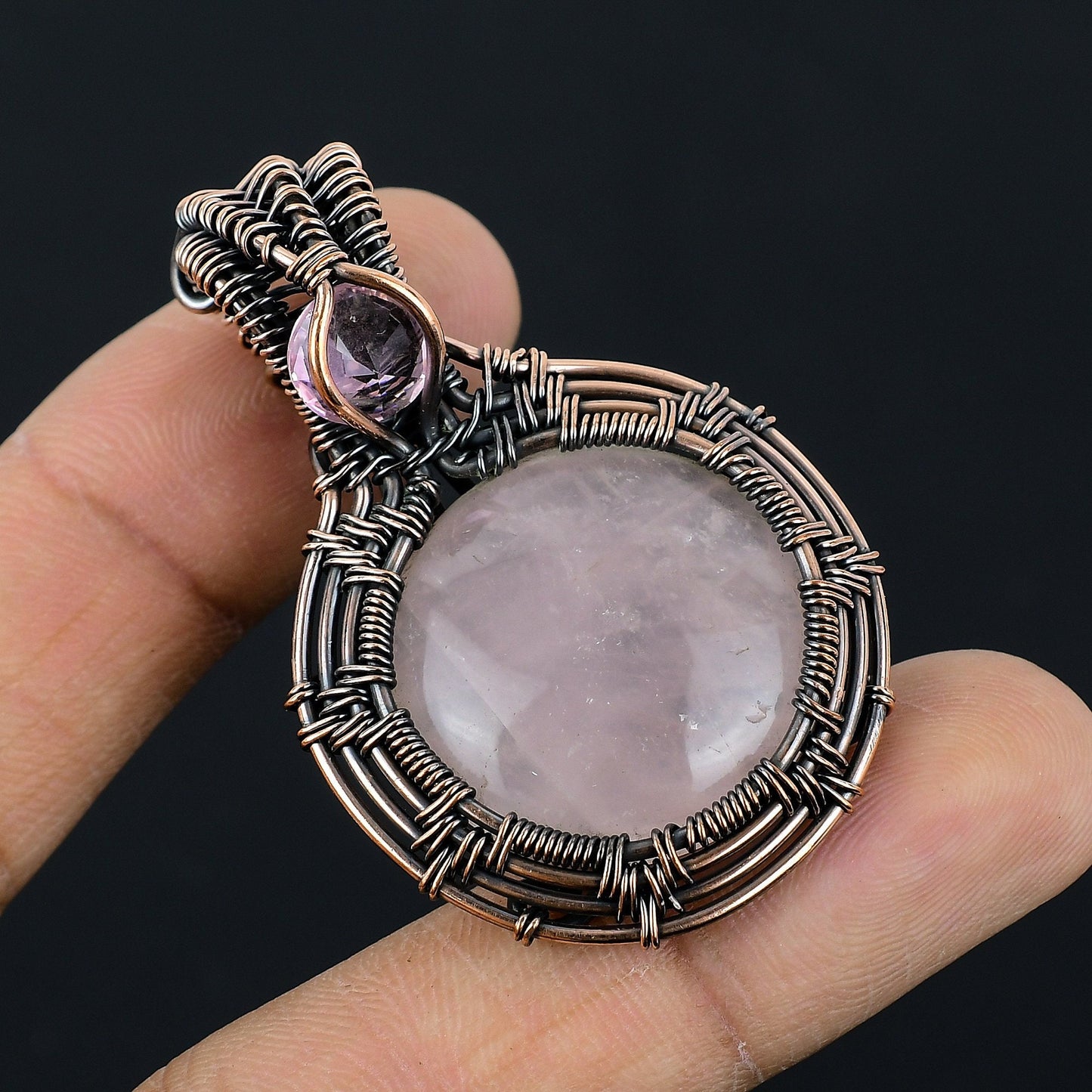 Rose Quartz Gemstone Copper Wrapped Pendant