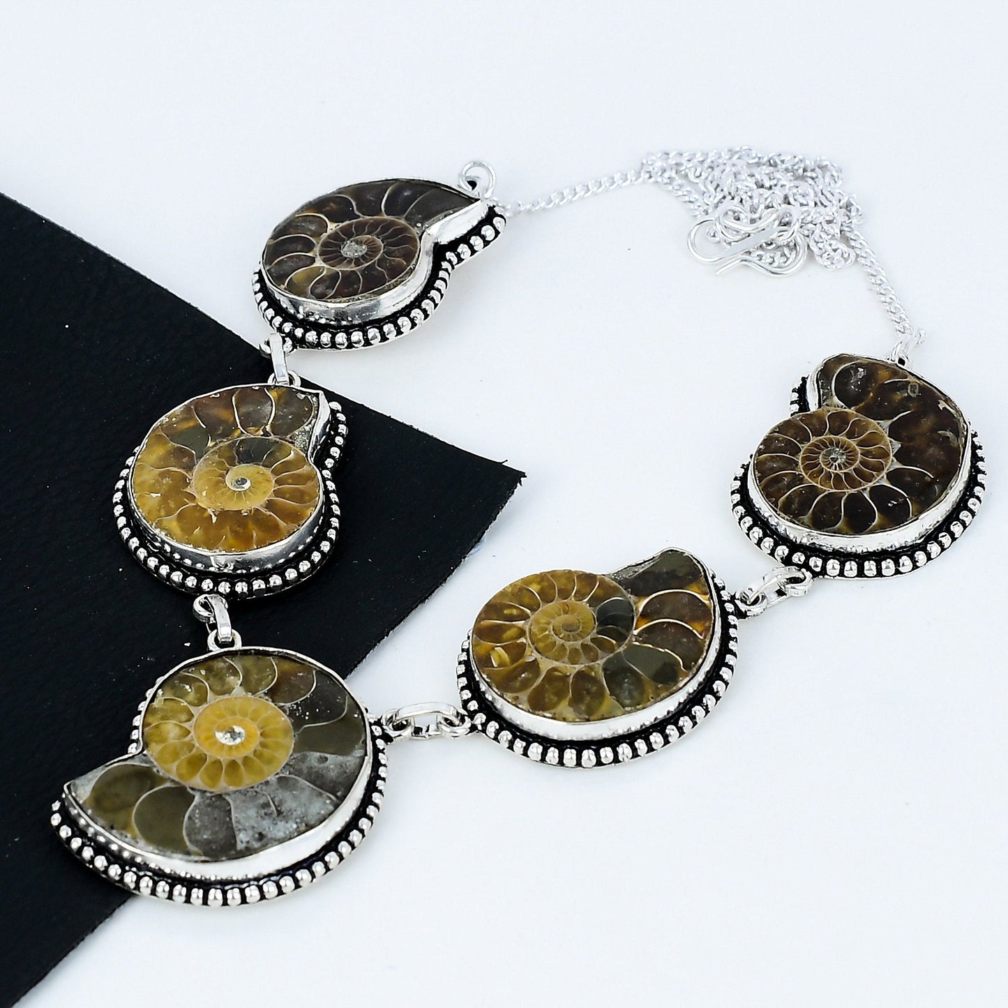 Brown Ammonite Sterling Silver Necklace