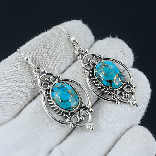 Blue Copper Turquoise Gemstone Earrings