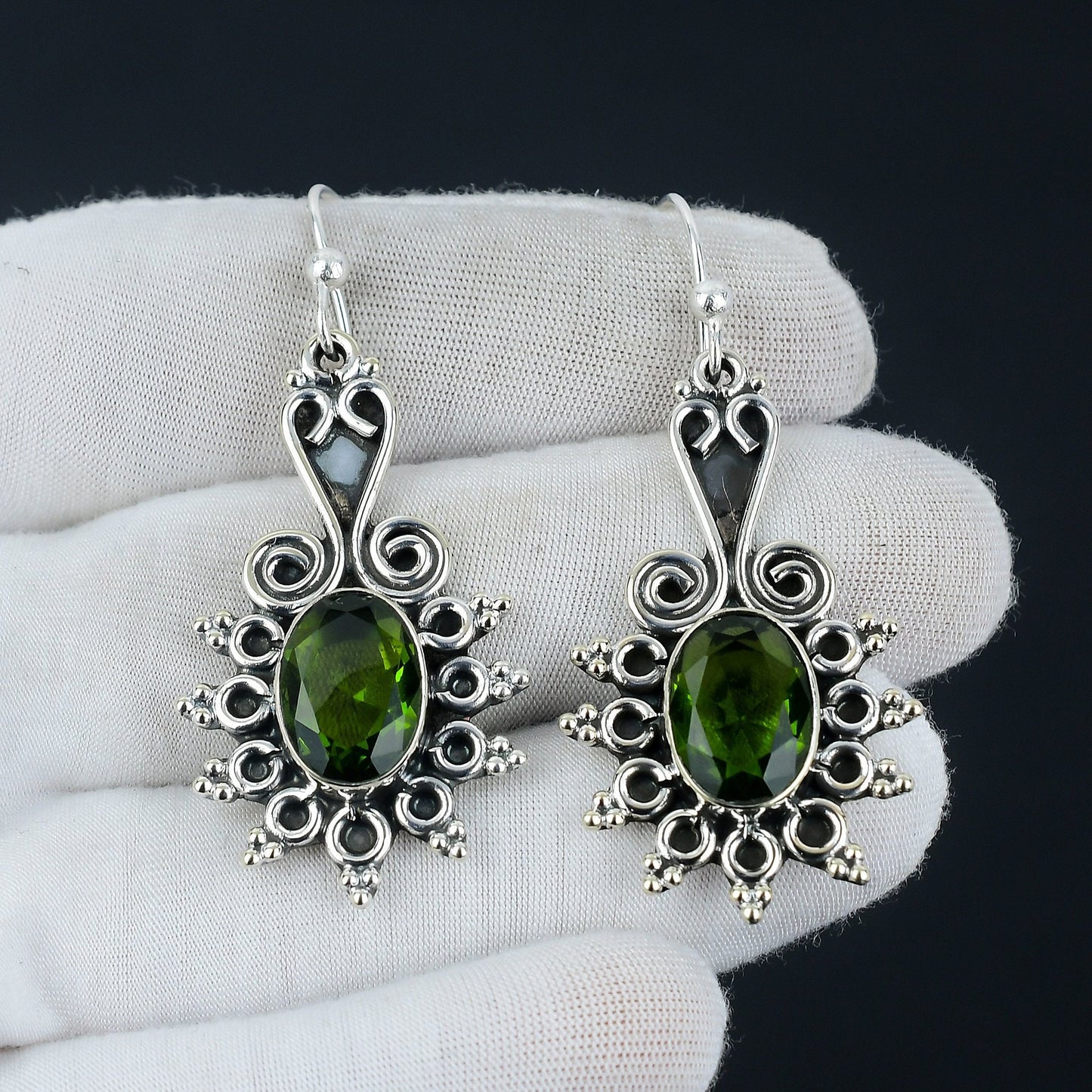 Green Peridot Gemstone Earrings