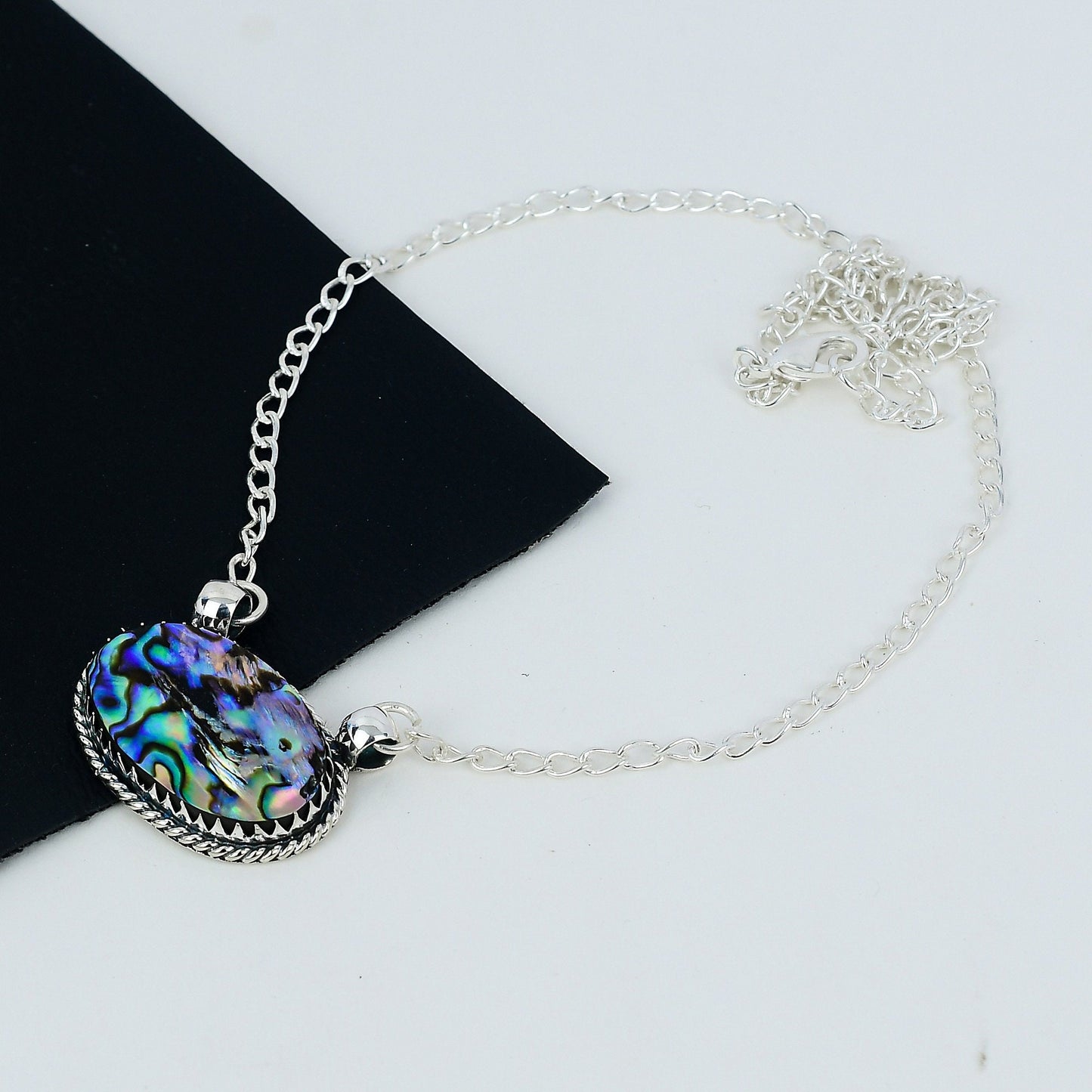 Iridescent Abalone Shell Silver Necklace