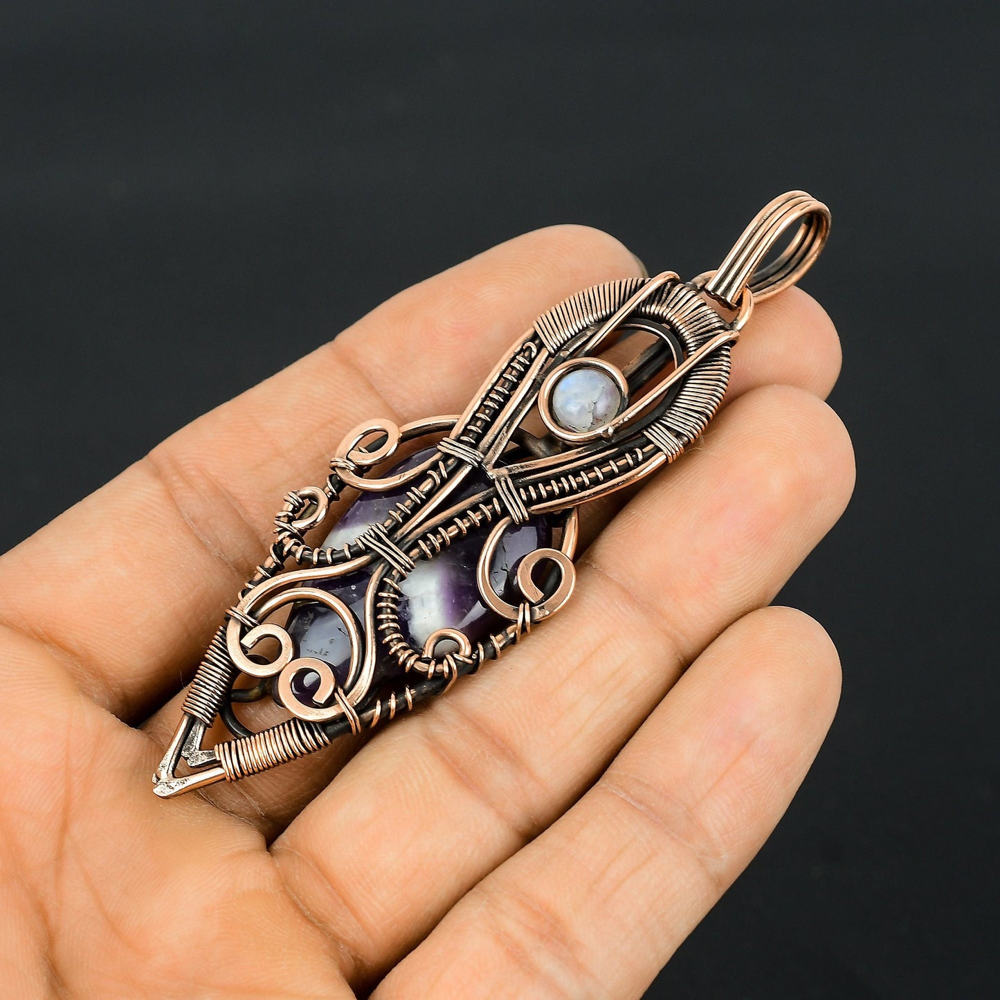 Purple Amethyst Gemstone Copper Pendant
