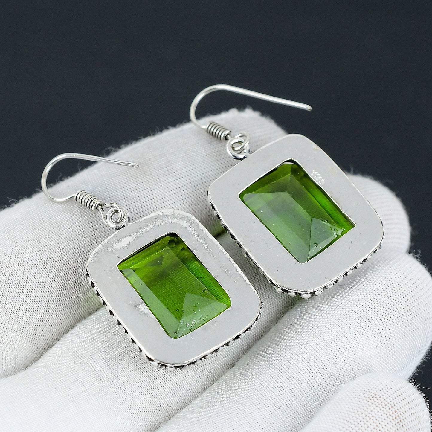 Green Peridot Sterling Silver Boho Earrings