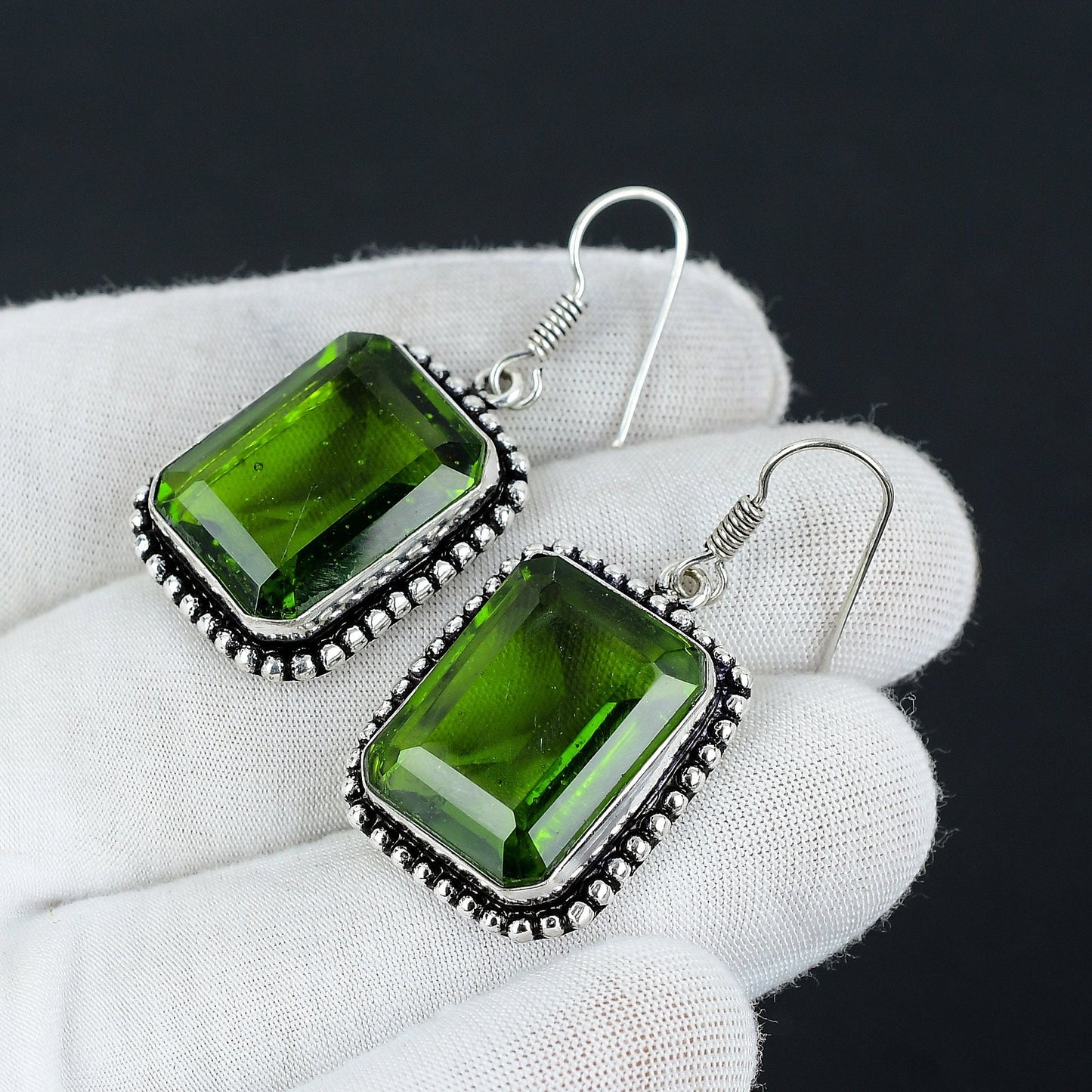 Green Peridot Sterling Silver Boho Earrings