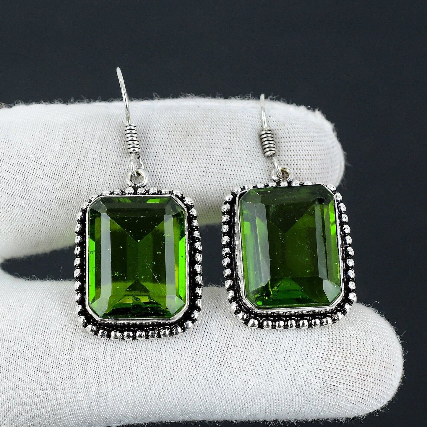 Green Peridot Sterling Silver Boho Earrings