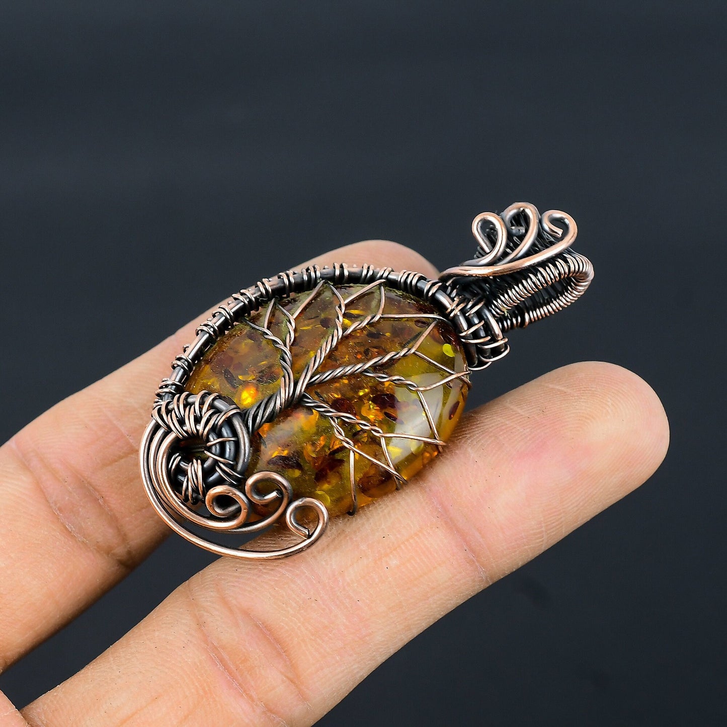 Amber Gemstone Tree of Life Pendant
