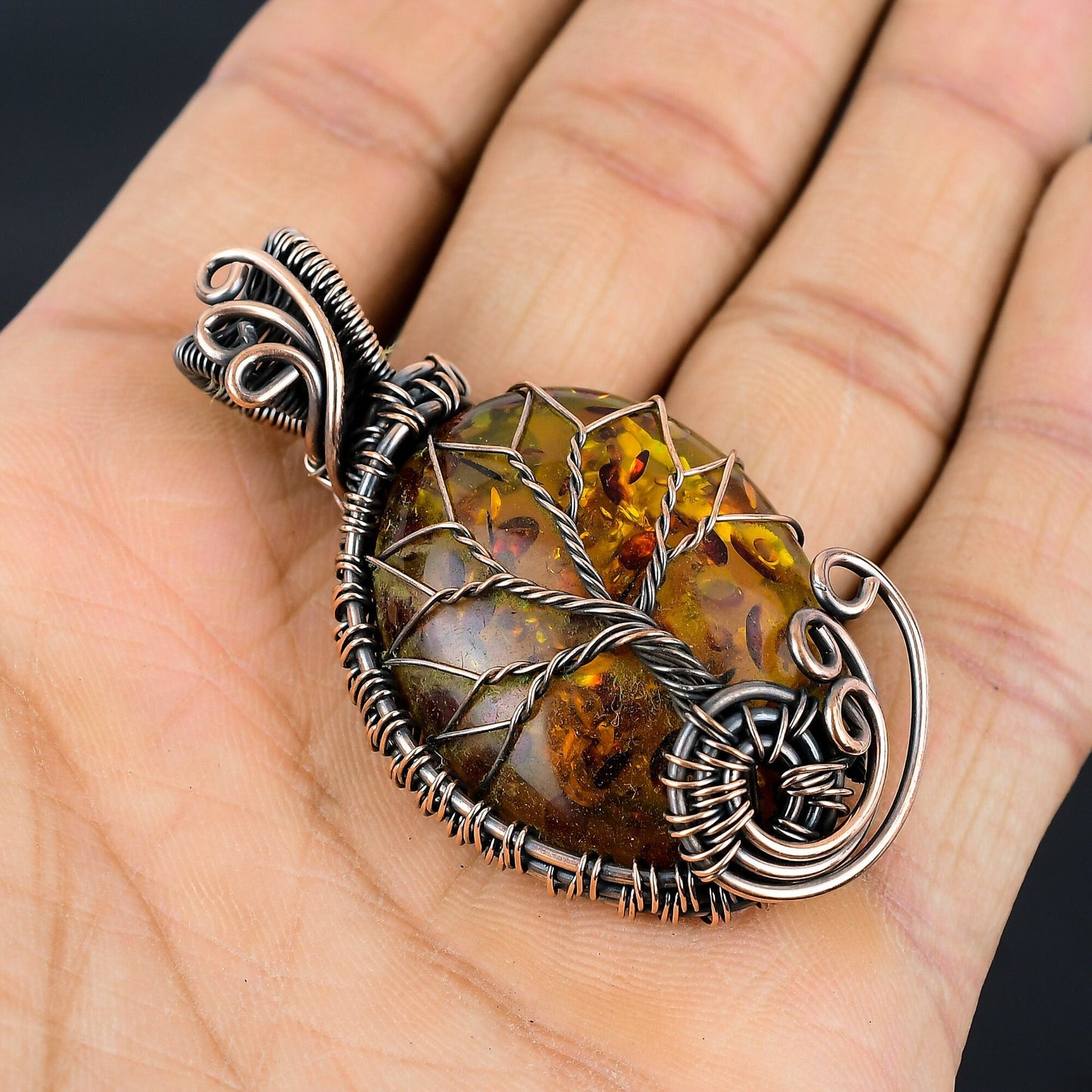 Amber Gemstone Tree of Life Pendant