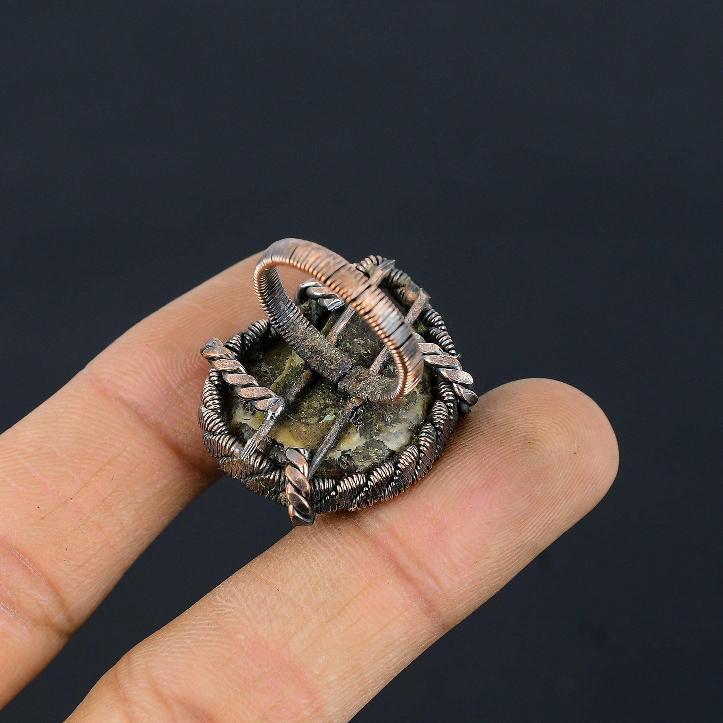 Copper Ammonite Fossil Gemstone Ring