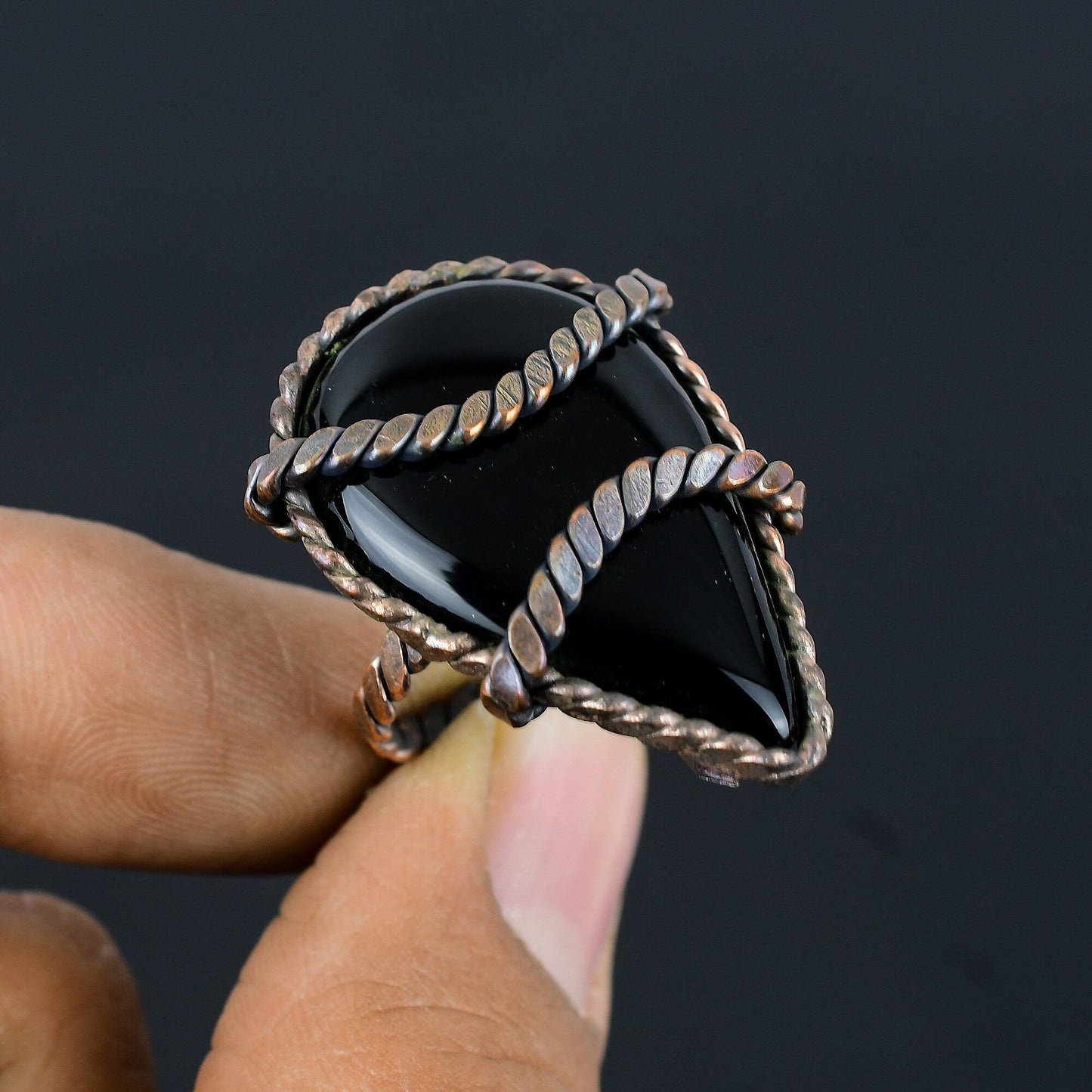 Black Onyx Gemstone Copper Ring