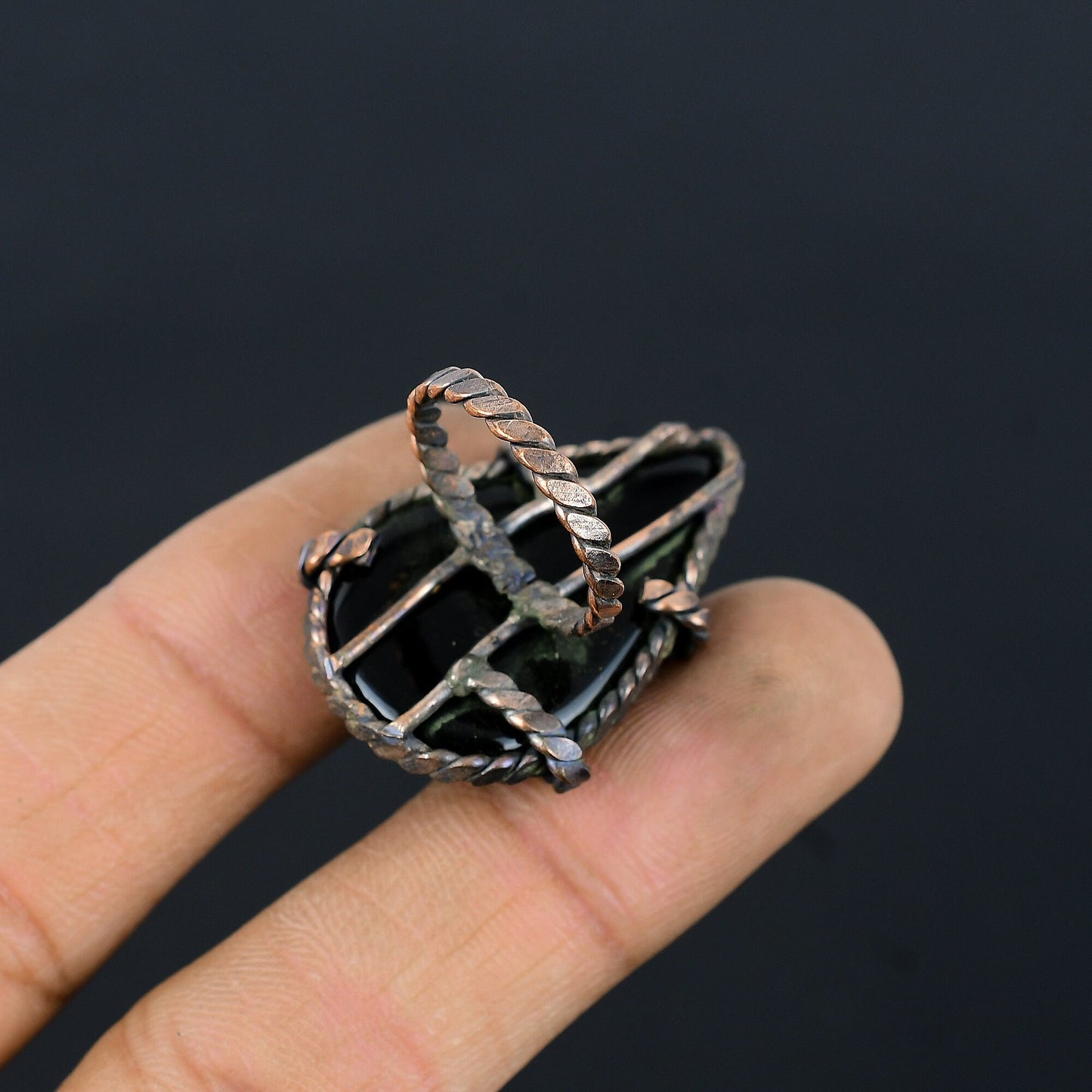 Black Onyx Gemstone Copper Ring