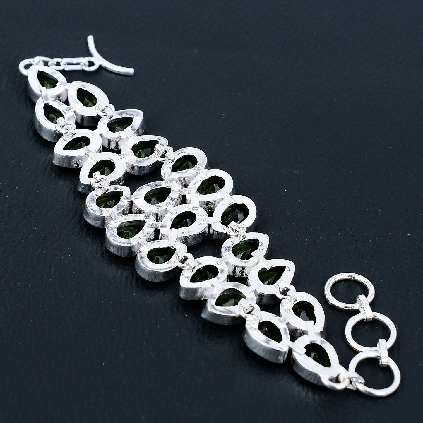 Green Peridot Gemstone Sterling Silver Bracelet