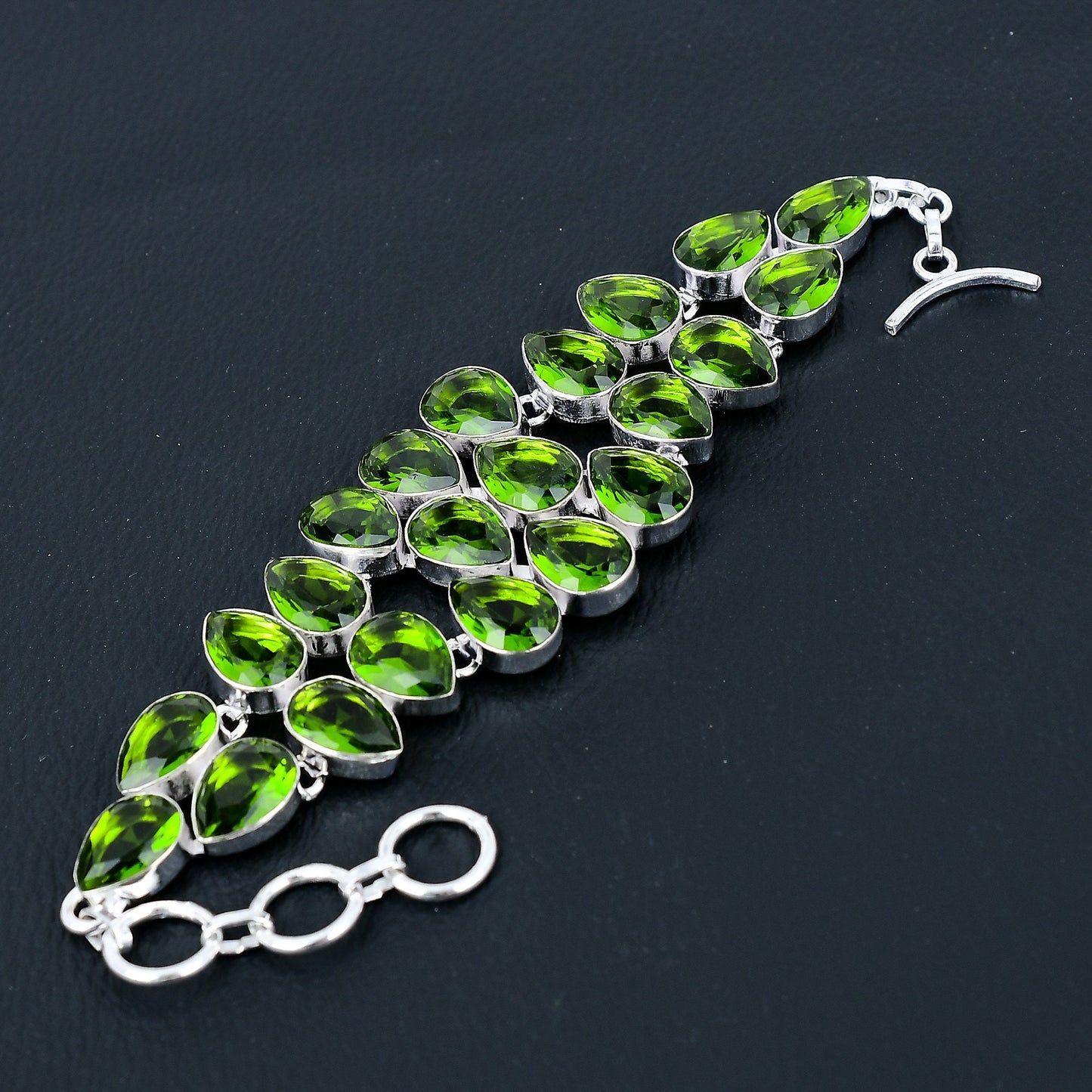 Green Peridot Gemstone Sterling Silver Bracelet