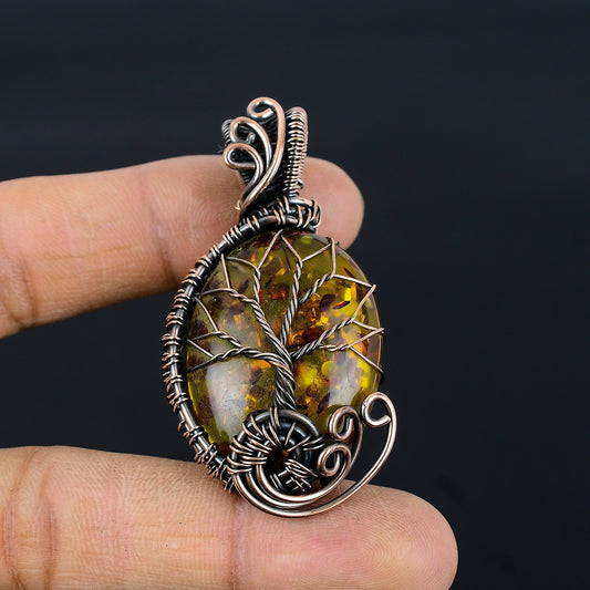 Amber Gemstone Tree of Life Pendant