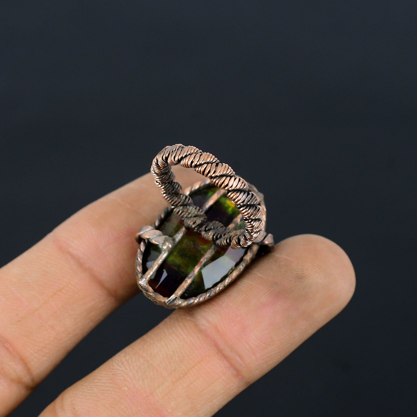 Copper Ammolite Gemstone Ring