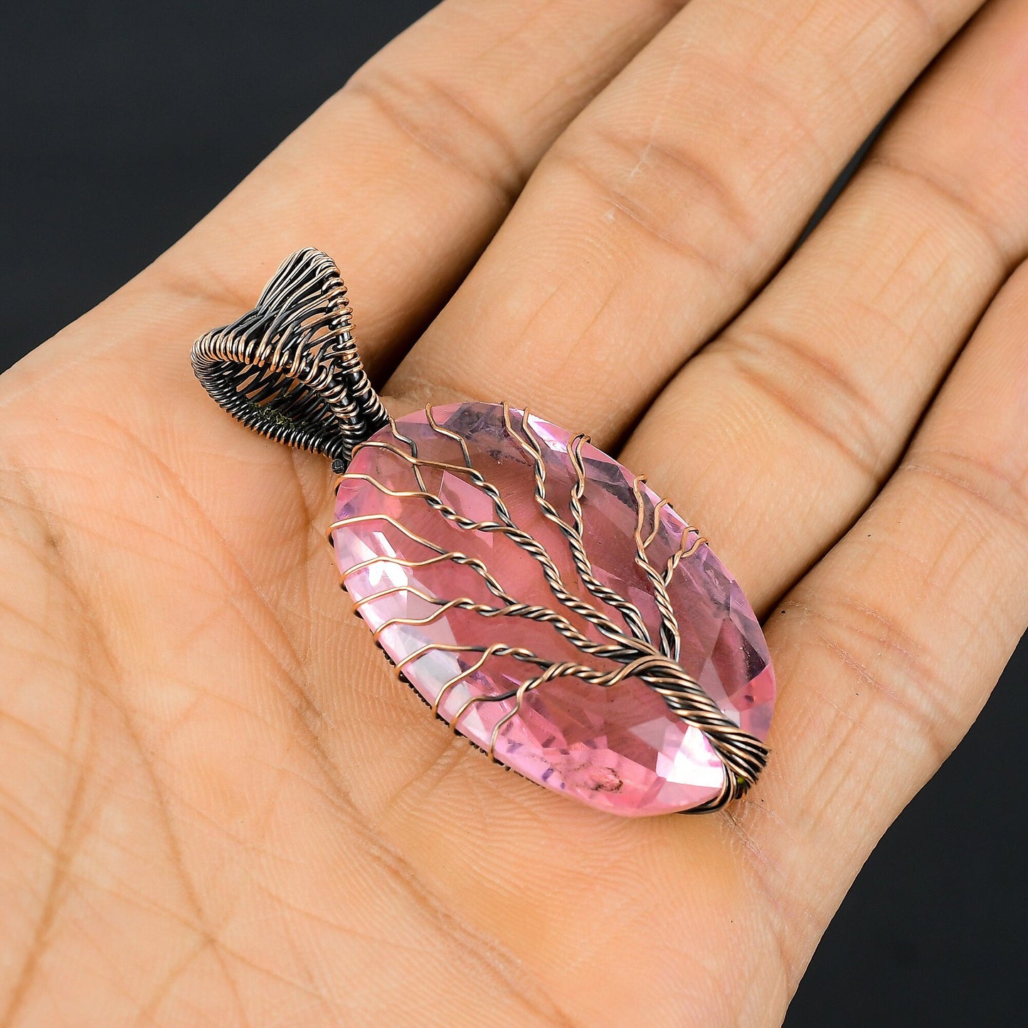 Pink Kunzite Gemstone Tree of Life Pendant