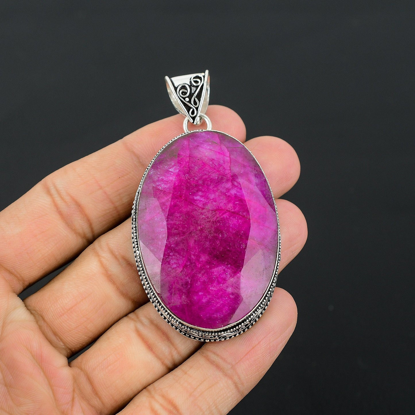 Ruby Gemstone Silver Pendant