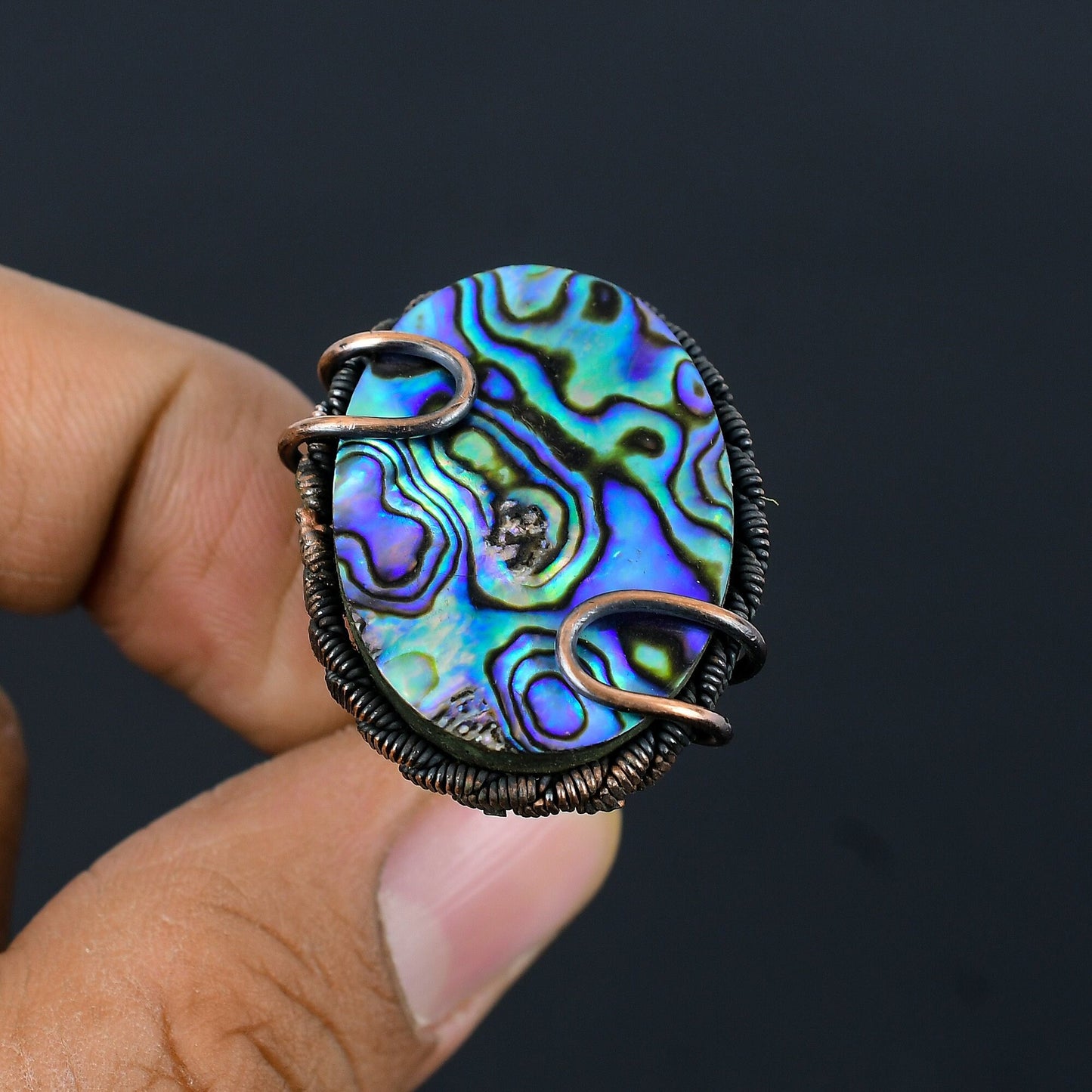 Blue-Green Copper Abalone Gemstone Ring