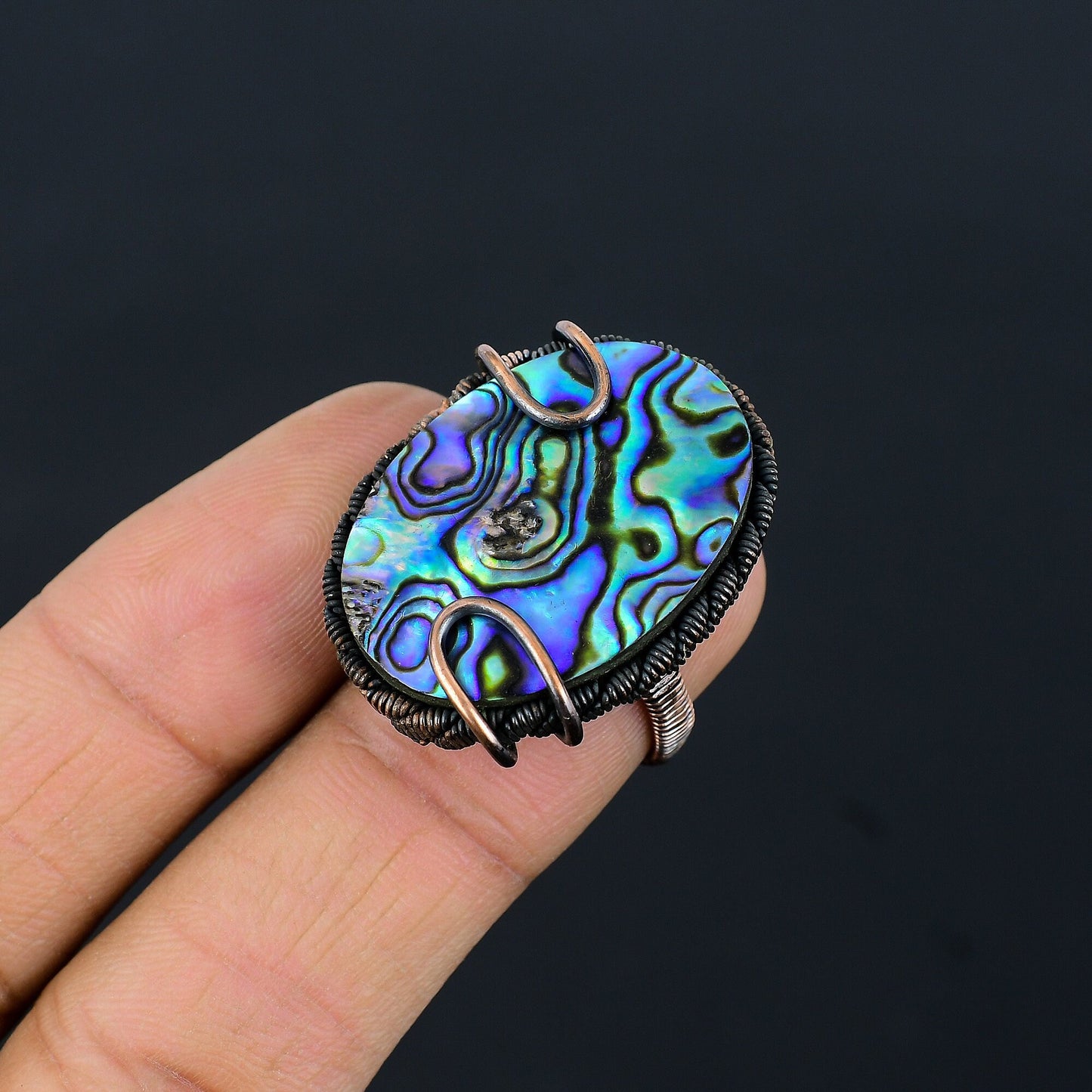 Blue-Green Copper Abalone Gemstone Ring