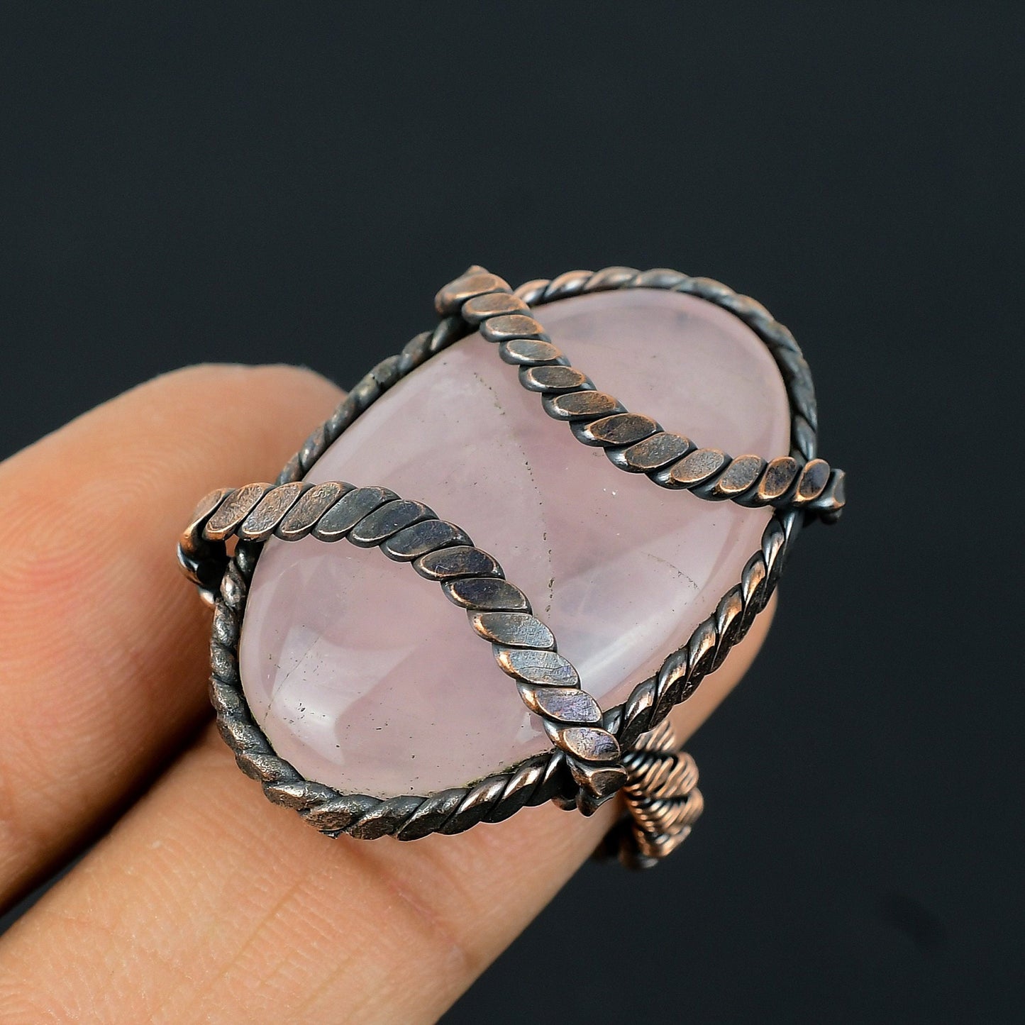 Pink Rose Quartz Gemstone Copper Ring