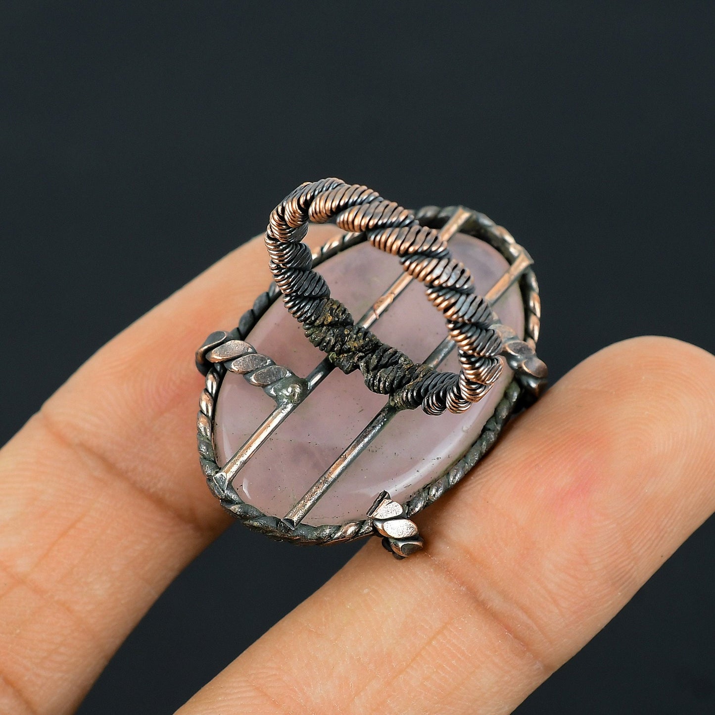 Pink Rose Quartz Gemstone Copper Ring