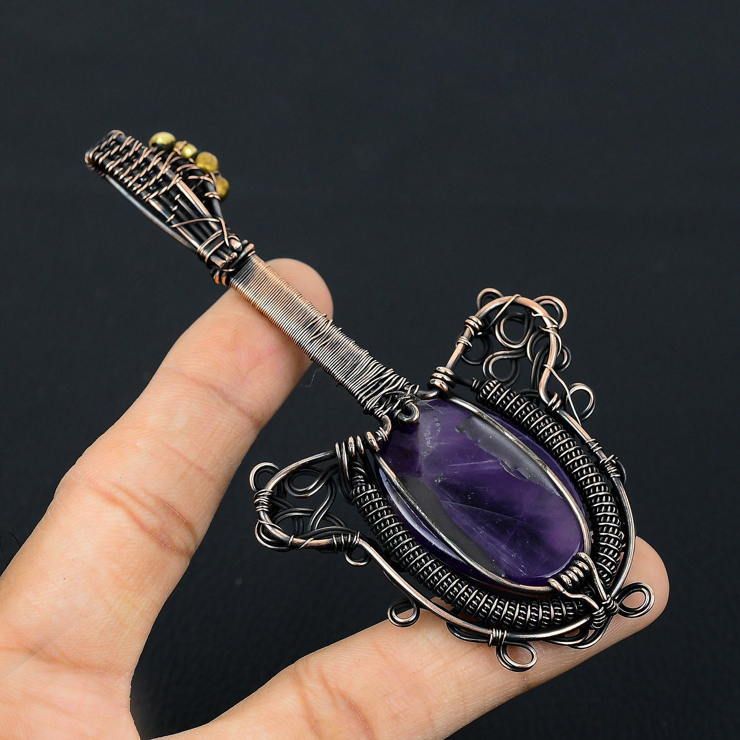 Purple Amethyst Gemstone Guitar Pendant