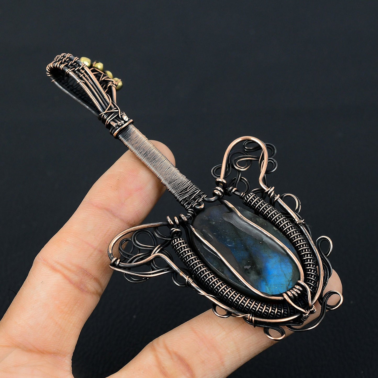 Blue Labradorite Gemstone Guitar Pendant