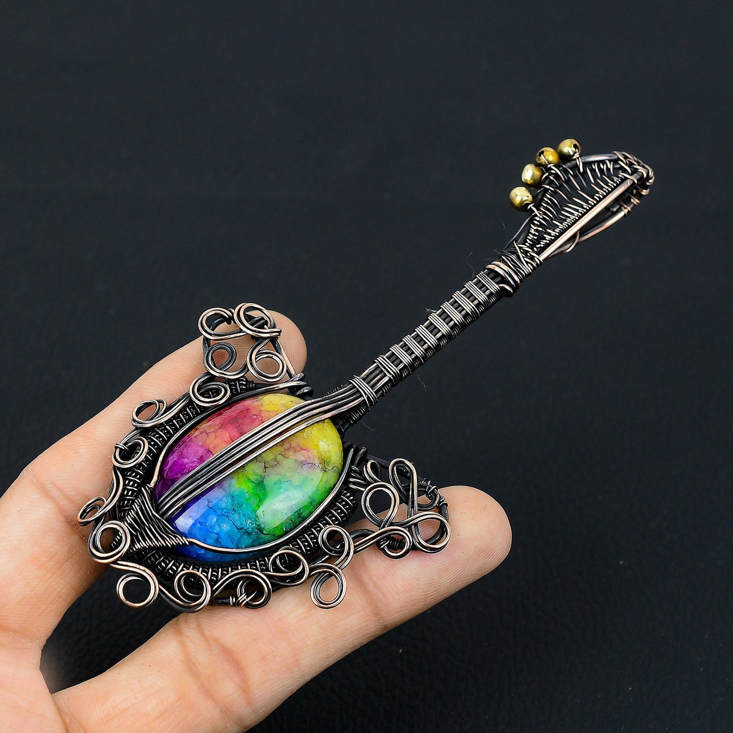 Rainbow Solar Quartz Gemstone Guitar Pendant