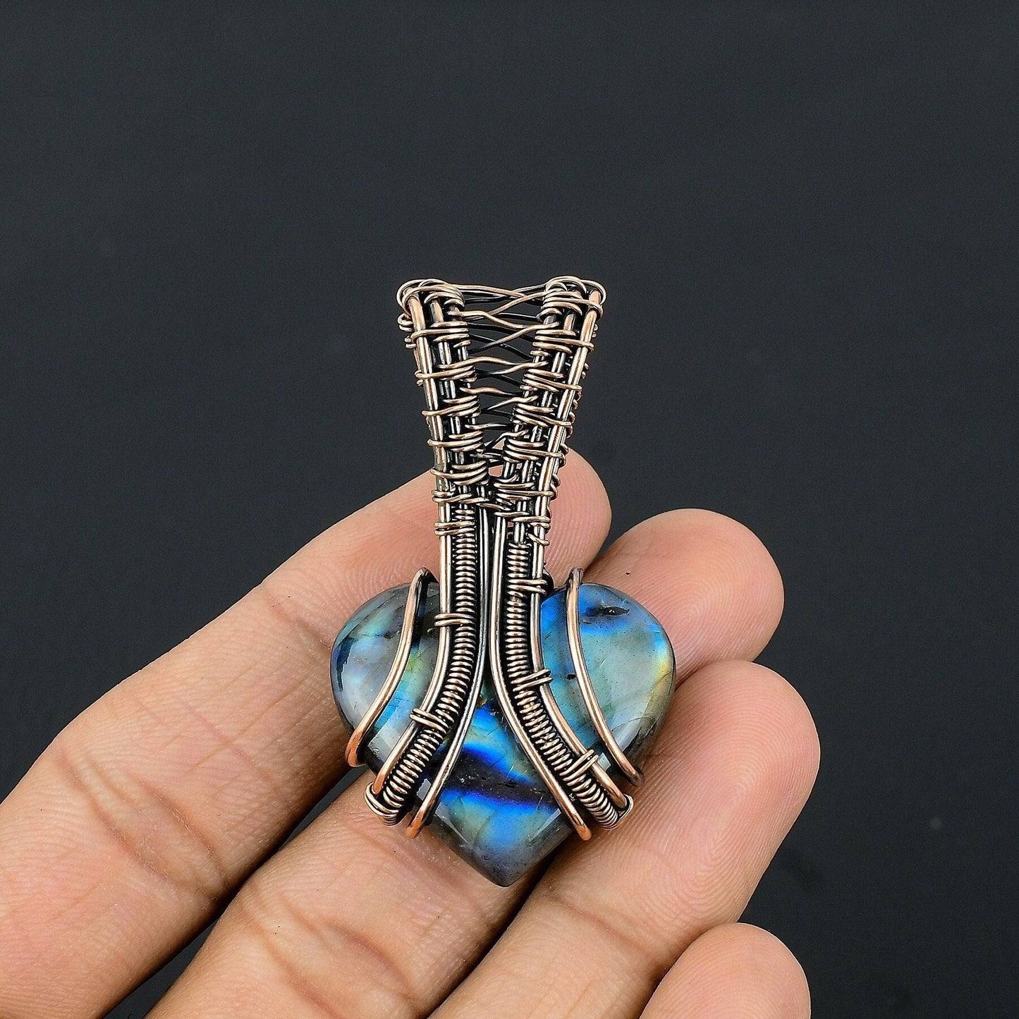 Blue Labradorite Gemstone Heart Pendant