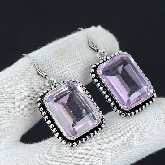Pink Kunzite Gemstone Silver Earrings