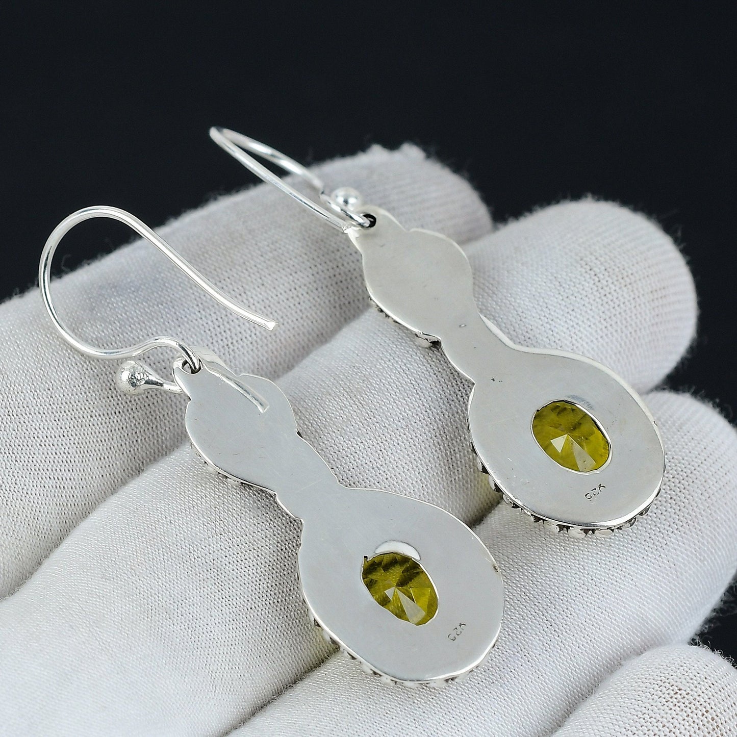 Yellow Citrine Gemstone Dangle Earrings