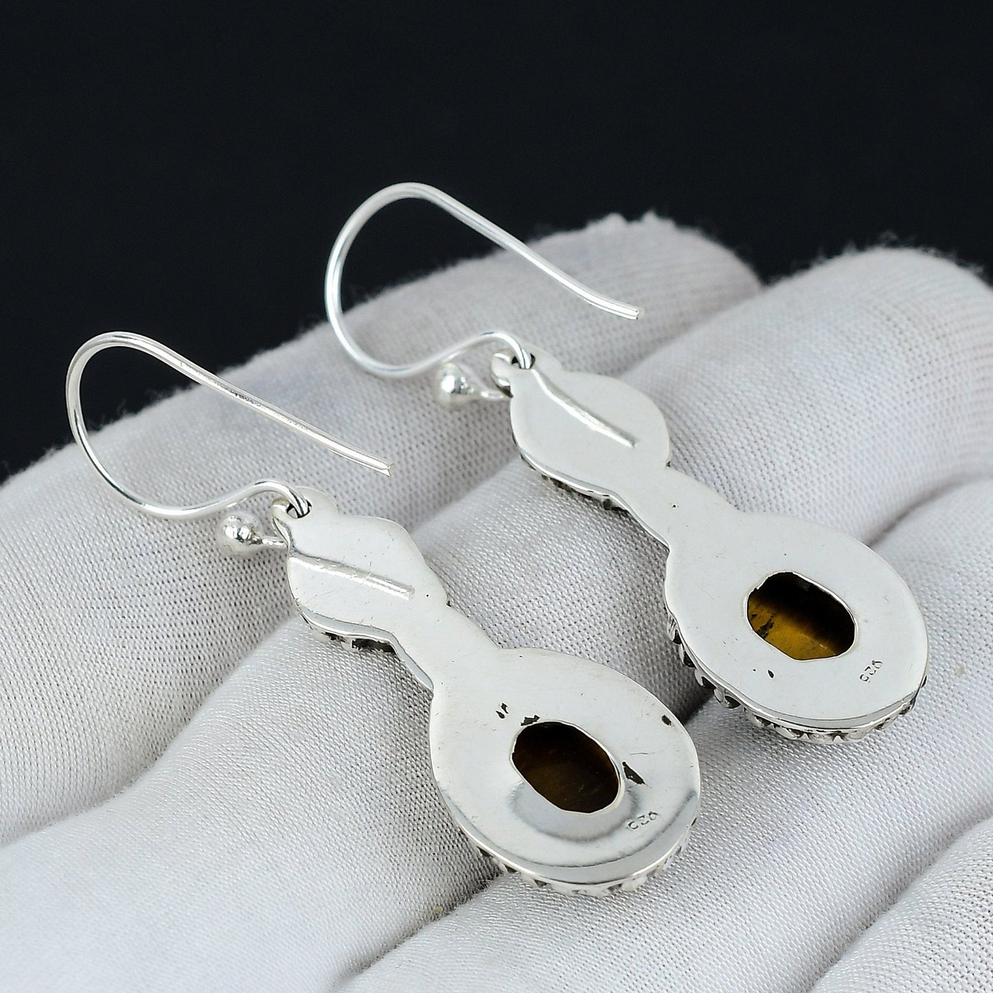 Brown Tiger Eye Gemstone Sterling Silver Earrings